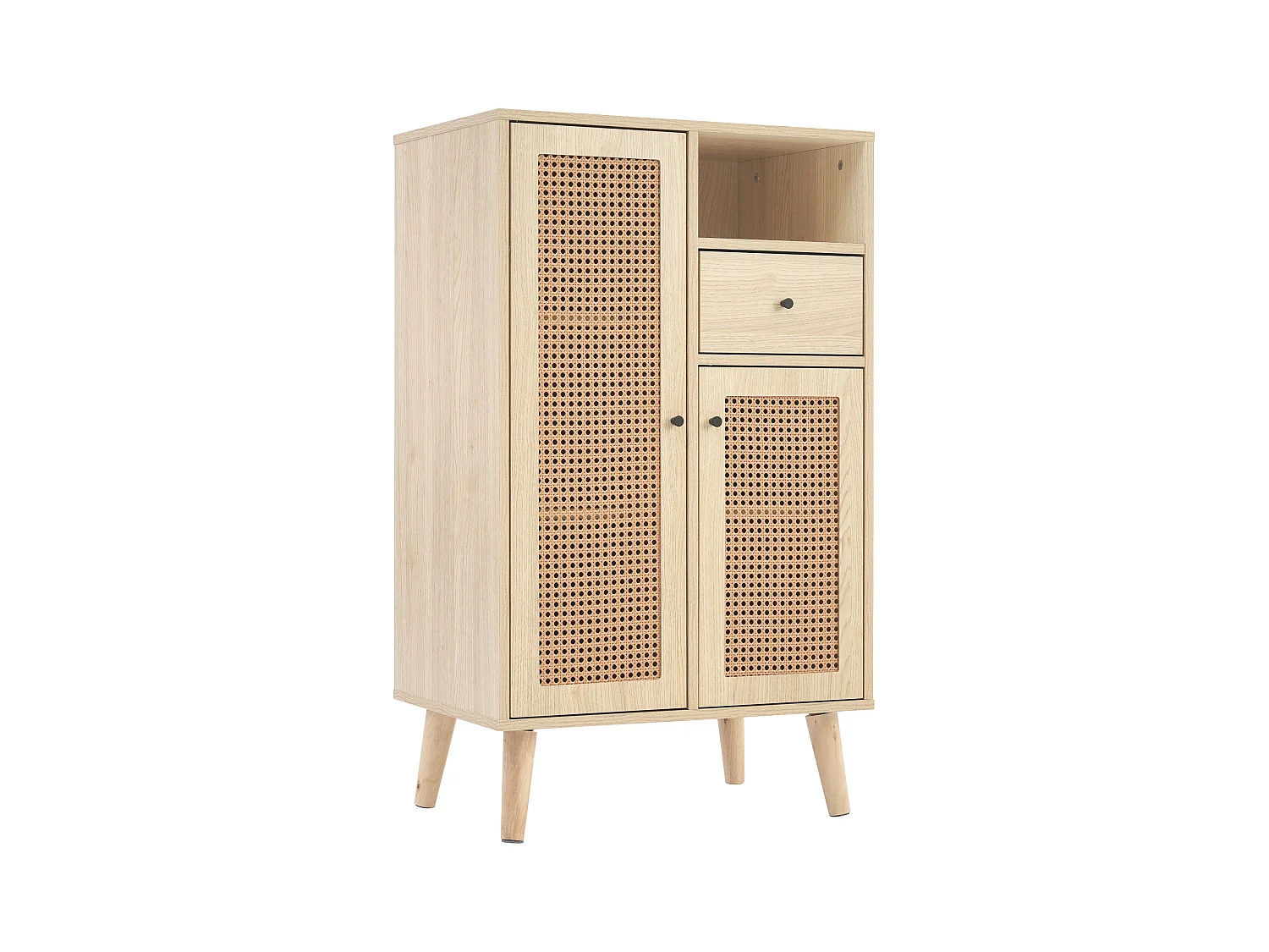 Keuken dressoir 60x40x110cm, 2 rotan deuren en 1 lade, hout, licht naturel
