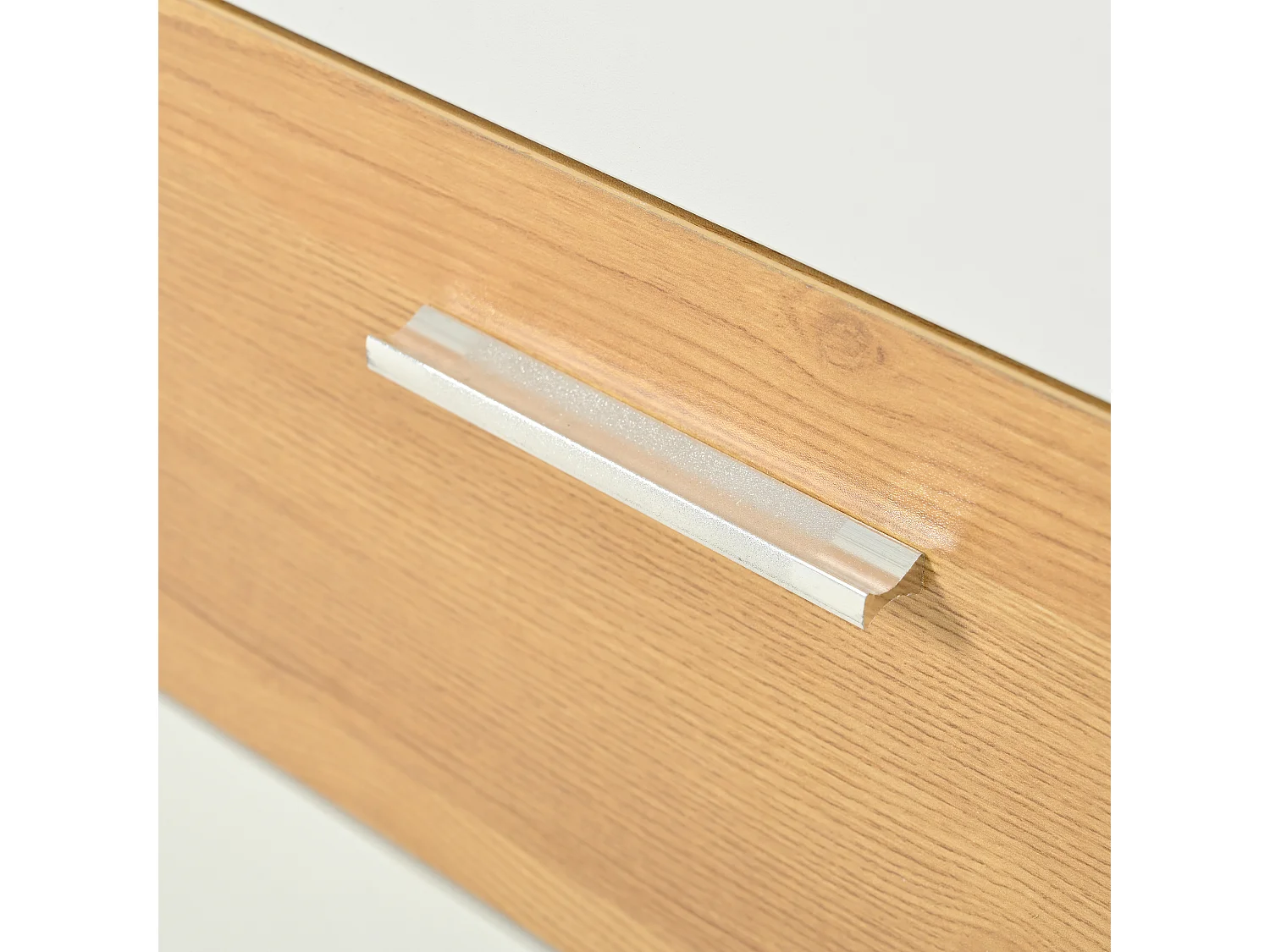 Buffet 160x40x77cm avec 4 tiroirs, 2 portes, 1 niche et LED, corps en placage bois et blanc