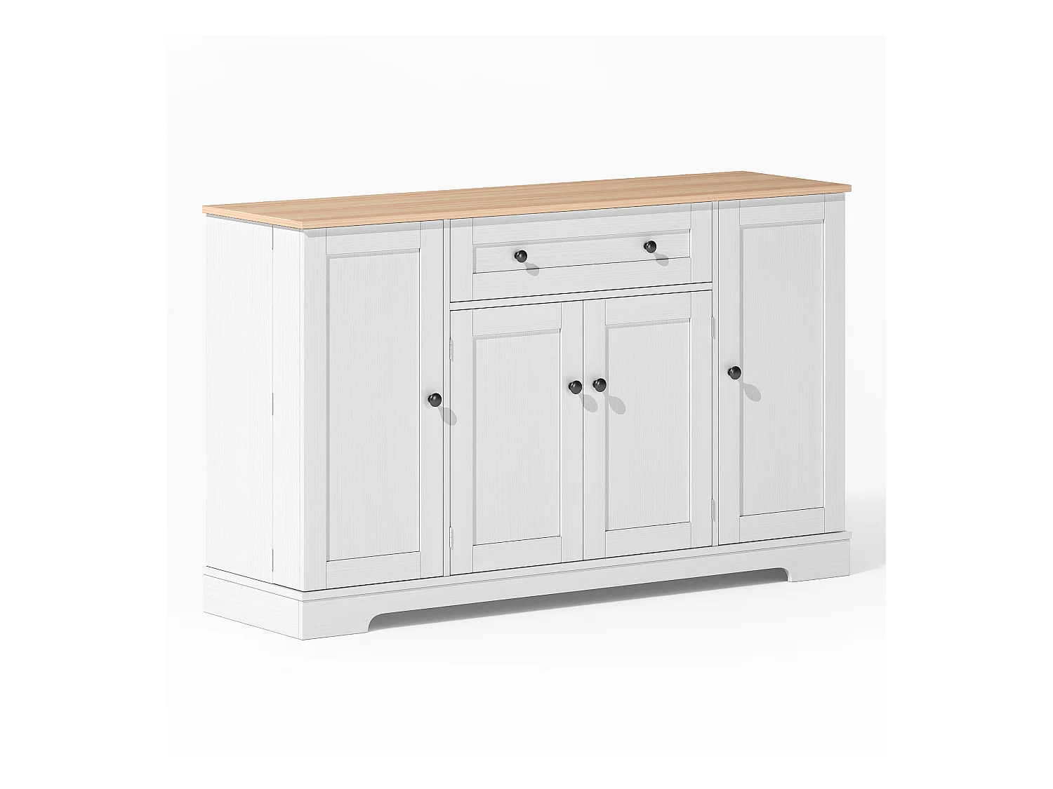 Buffet de cuisine 138x40x85cm avec 4 portes et 1 tiroir, plateau en woodgrain naturel, corps blanc