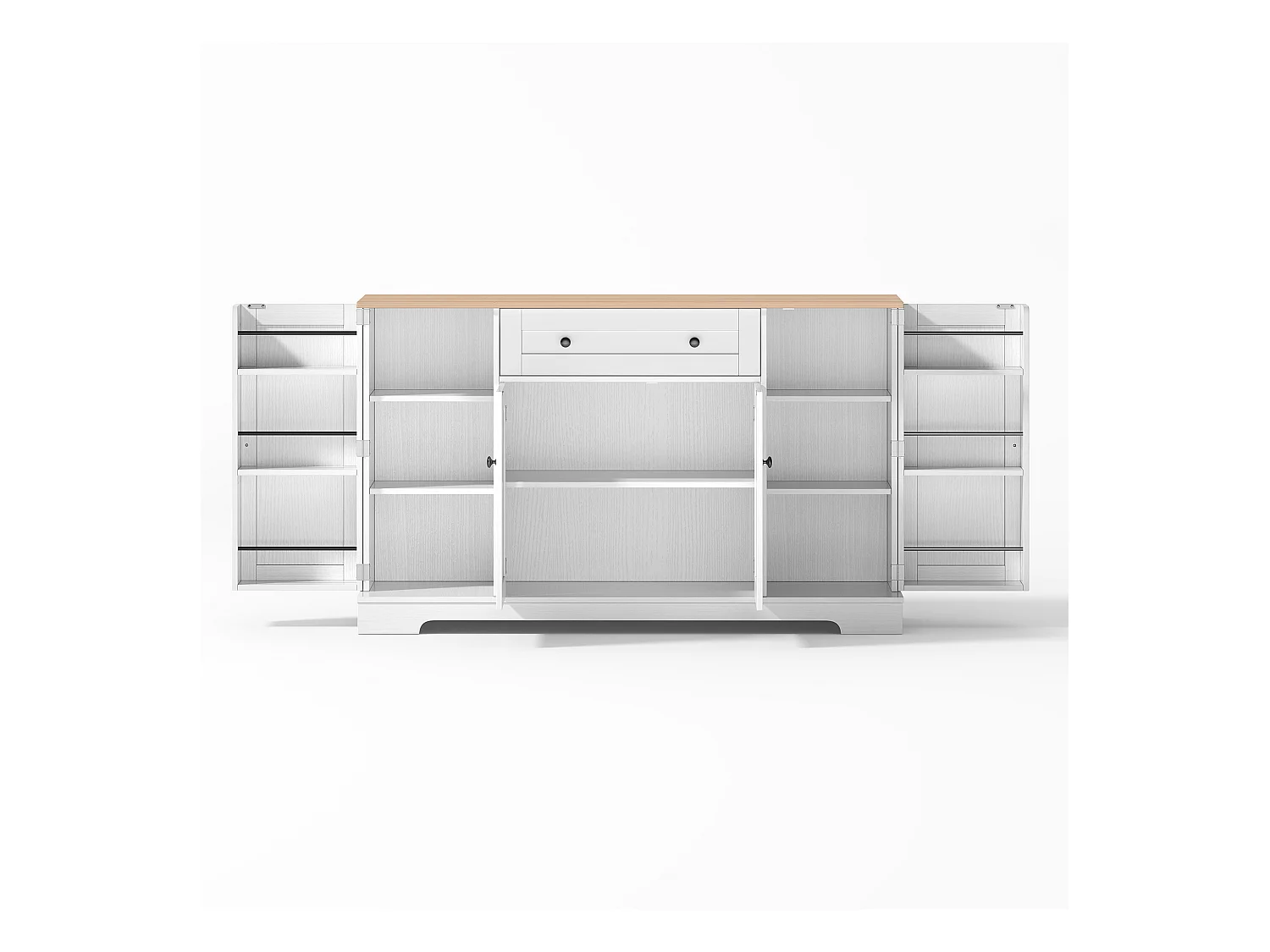 Buffet de cuisine 138x40x85cm avec 4 portes et 1 tiroir, plateau en woodgrain naturel, corps blanc