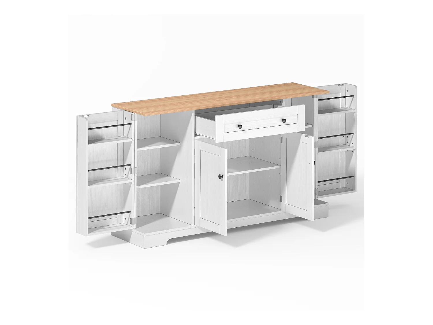 Buffet de cuisine 138x40x85cm avec 4 portes et 1 tiroir, plateau en woodgrain naturel, corps blanc