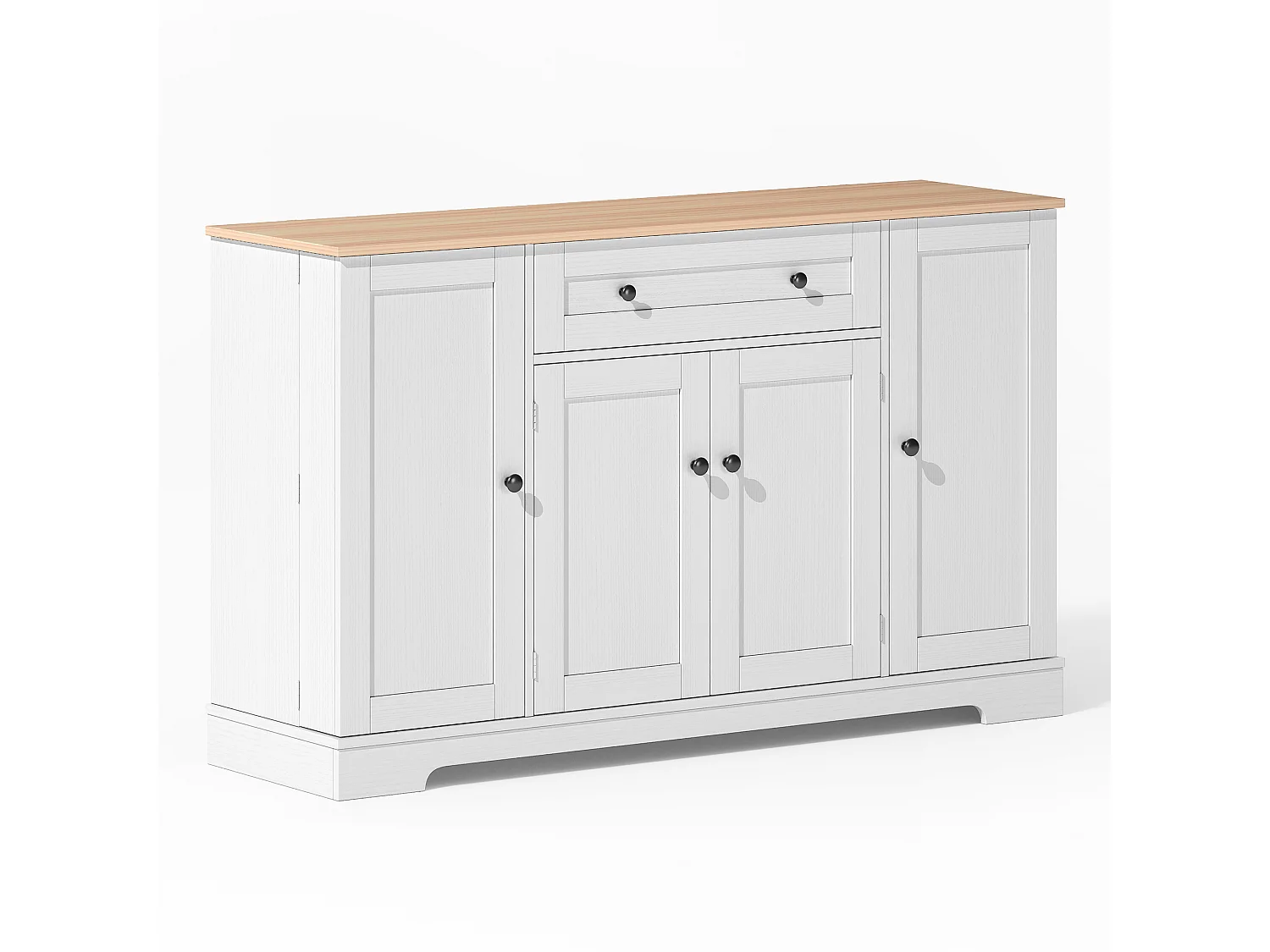 Buffet de cuisine 138x40x85cm avec 4 portes et 1 tiroir, plateau en woodgrain naturel, corps blanc