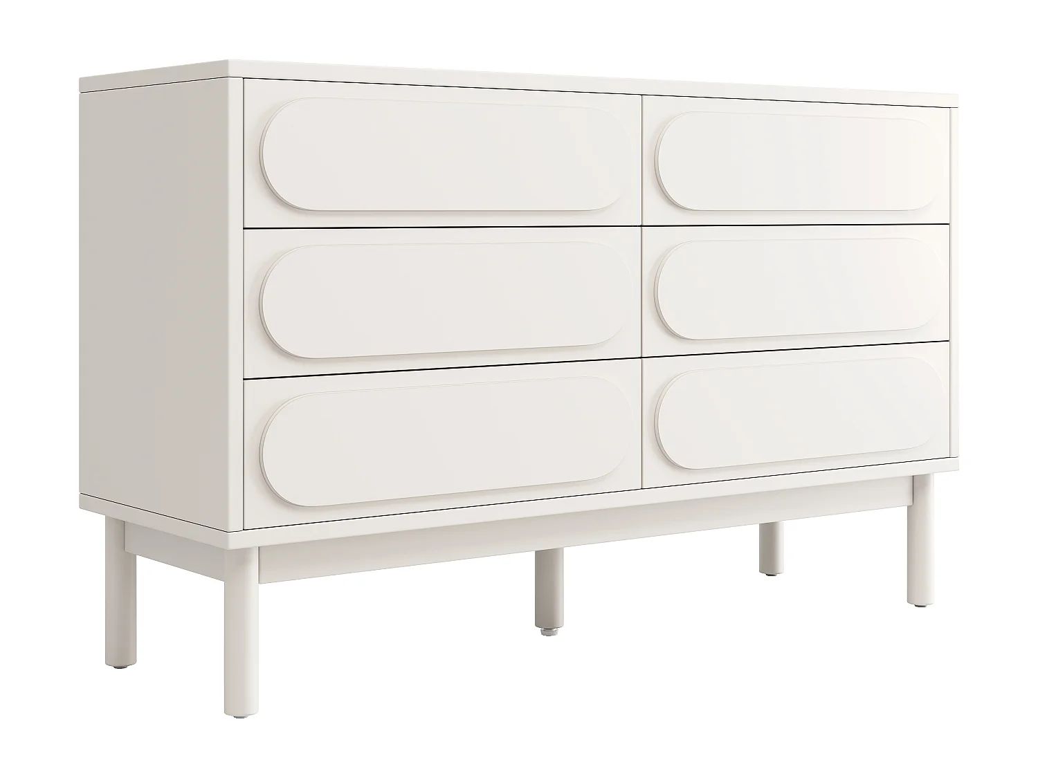 Buffet 120x40x75cm avec 6 tiroirs, décoration à relief 3D, corps en MDF blanc