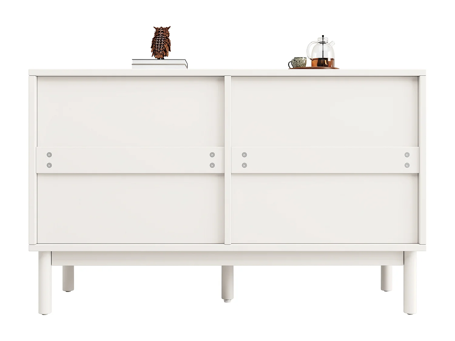 Buffet 120x40x75cm avec 6 tiroirs, décoration à relief 3D, corps en MDF blanc