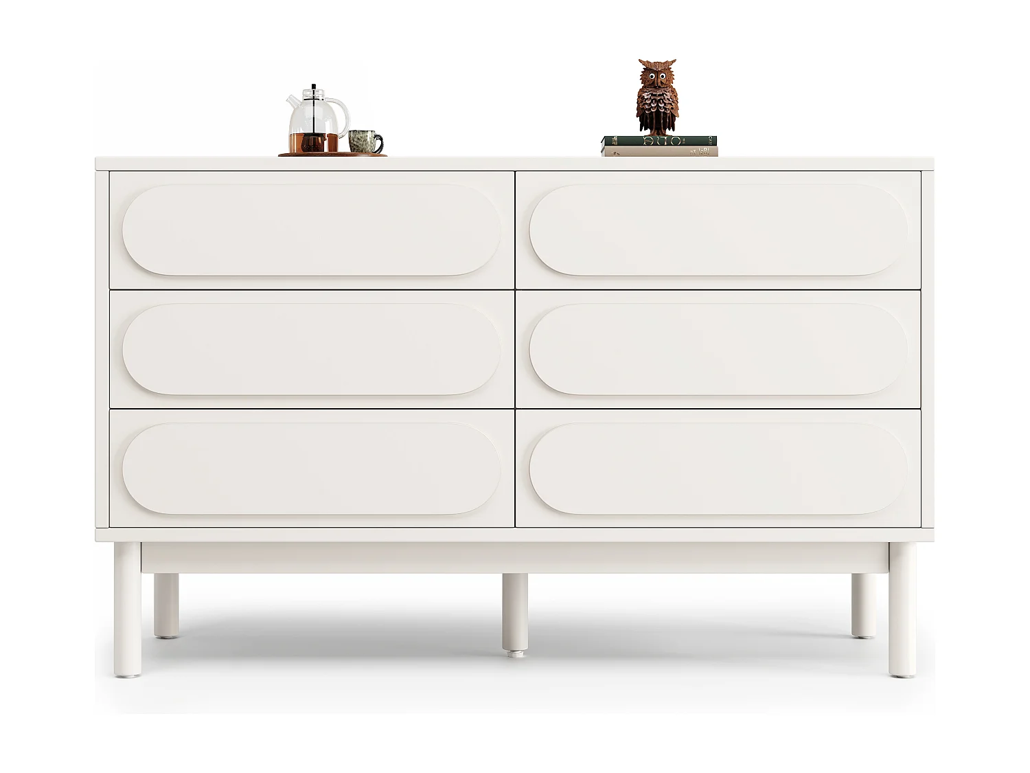 Buffet 120x40x75cm avec 6 tiroirs, décoration à relief 3D, corps en MDF blanc