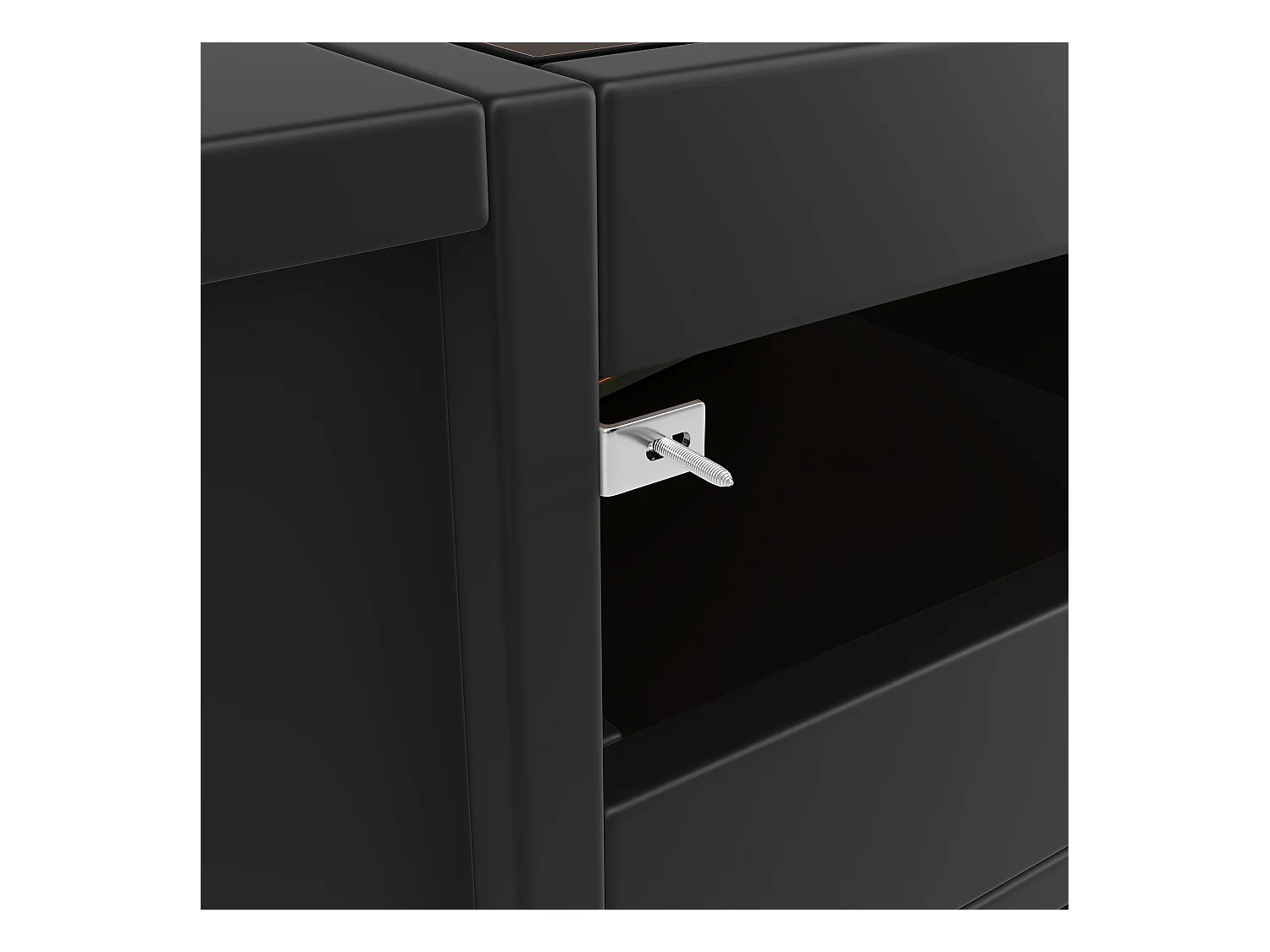 Buffet 120x40x75cm avec 6 tiroirs, 1 porte avec LED, plateau en verre coloré, corps noir