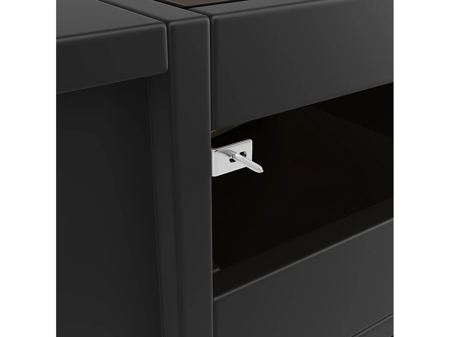 Buffet 120x40x75cm avec 6 tiroirs, 1 porte avec LED, plateau en verre coloré, corps noir