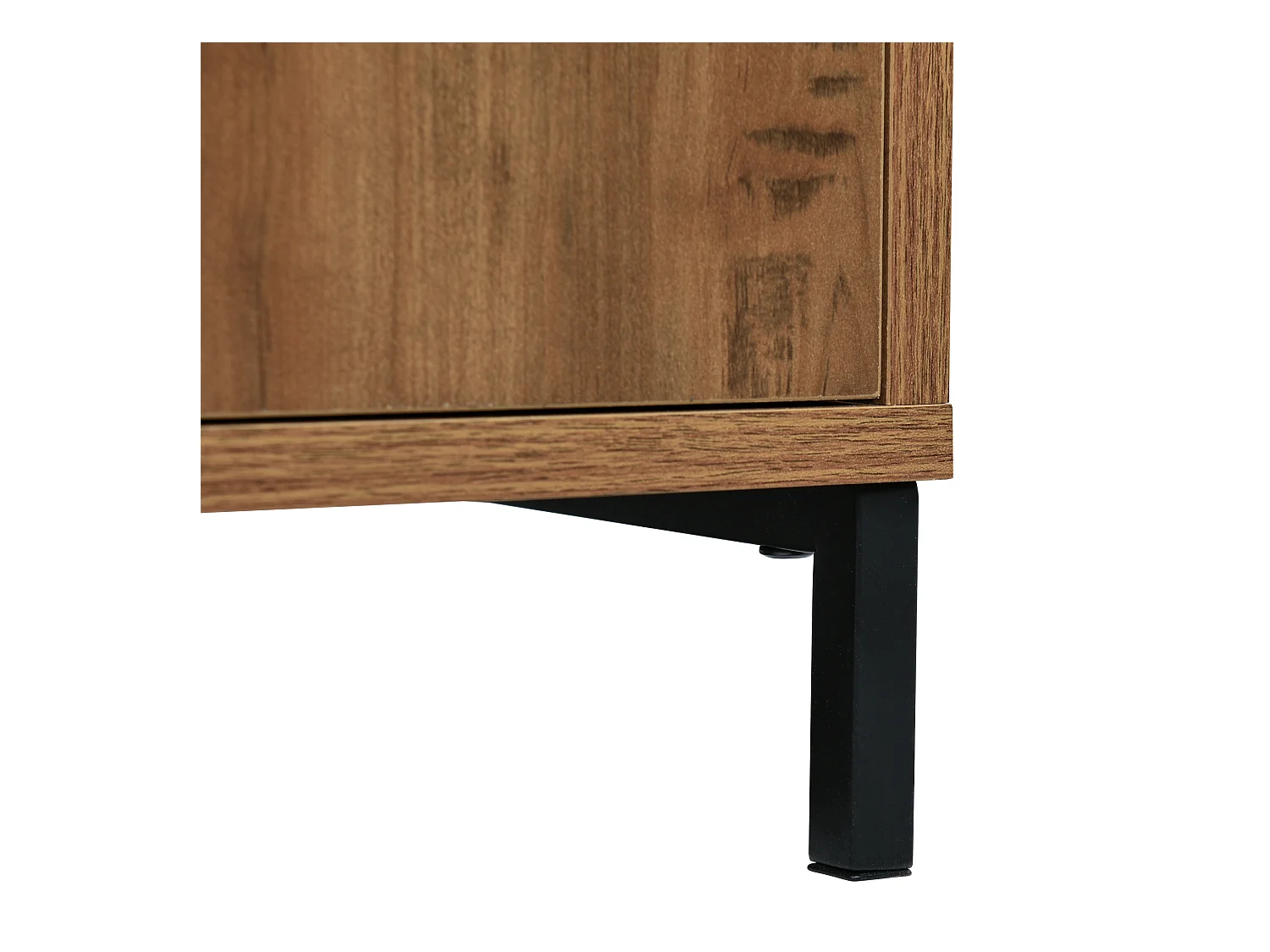 Buffet 120x40x76cm avec 3 tiroirs et 2 portes, en bois naturel foncé, pieds en métal noir