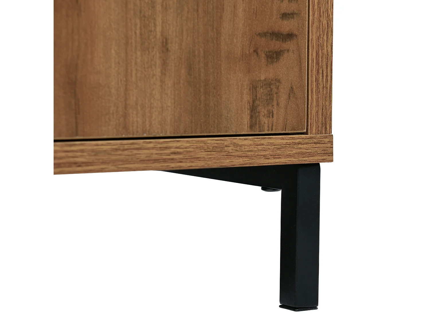 Buffet 120x40x76cm avec 3 tiroirs et 2 portes, en bois naturel foncé, pieds en métal noir