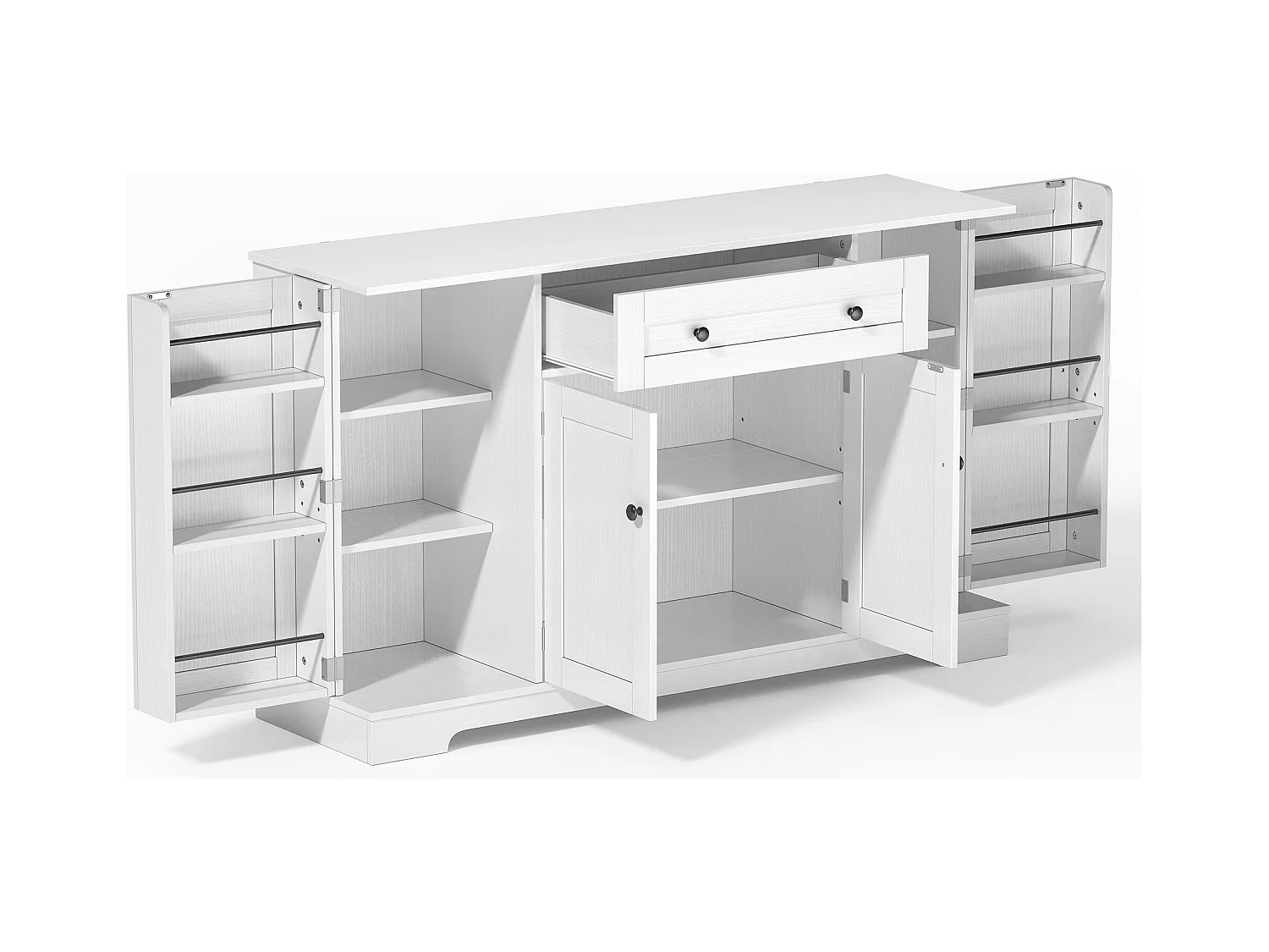 Buffet de cuisine 138x40x85cm avec 4 portes et 1 tiroir, corps en MDF blanc