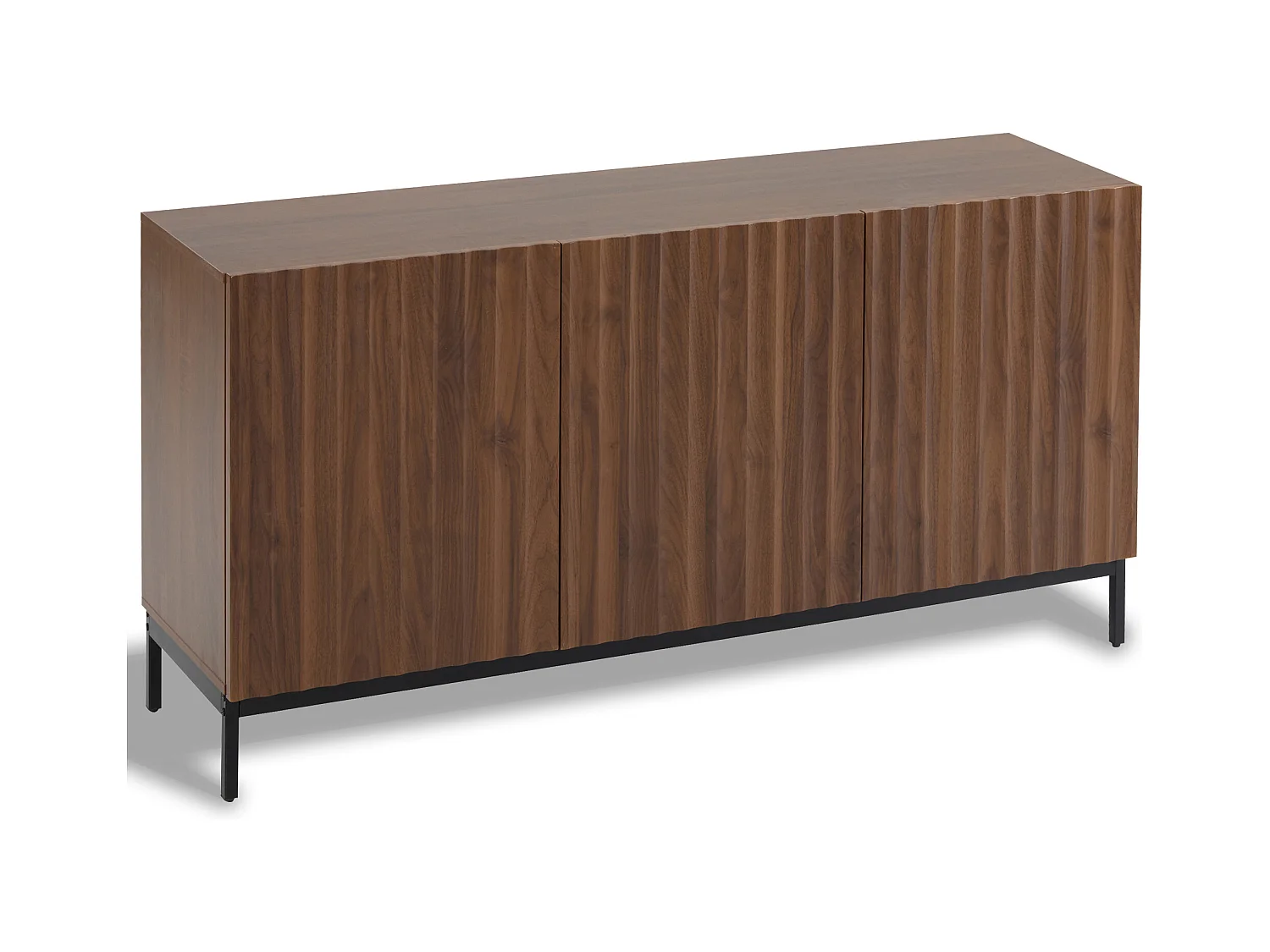 Buffet 150x40x80cm avec 3 portes push to open, ondulé en relief, corps en woodgrain marron