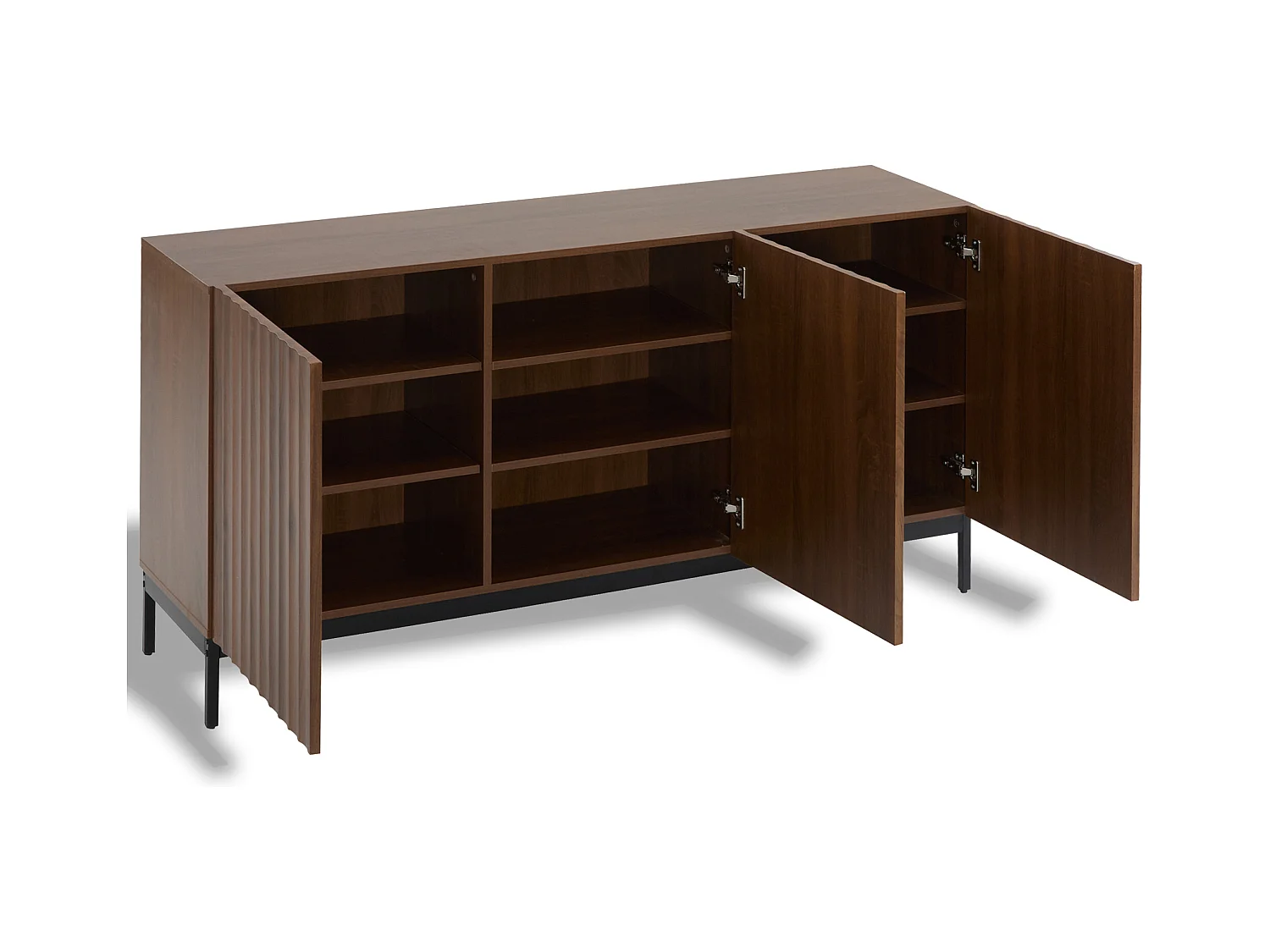 Buffet 150x40x80cm avec 3 portes push to open, ondulé en relief, corps en woodgrain marron