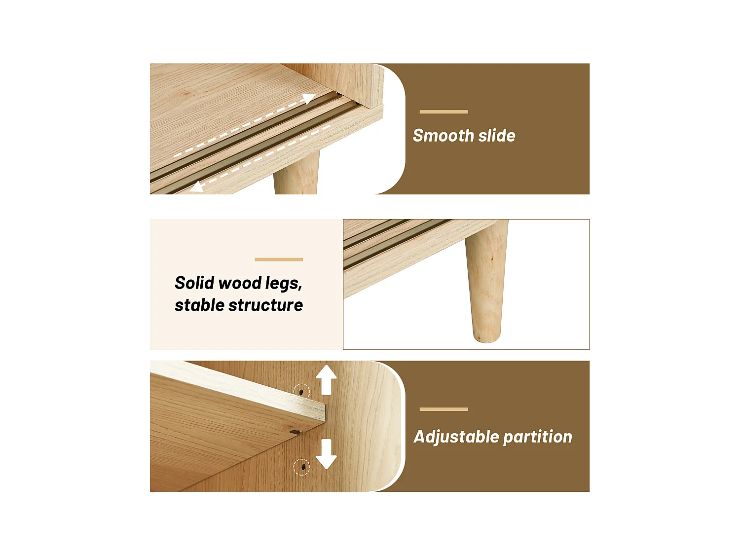 Buffet de cuisine 60x40x100cm, 2 portes coulissants respectivement en verre et en rotin