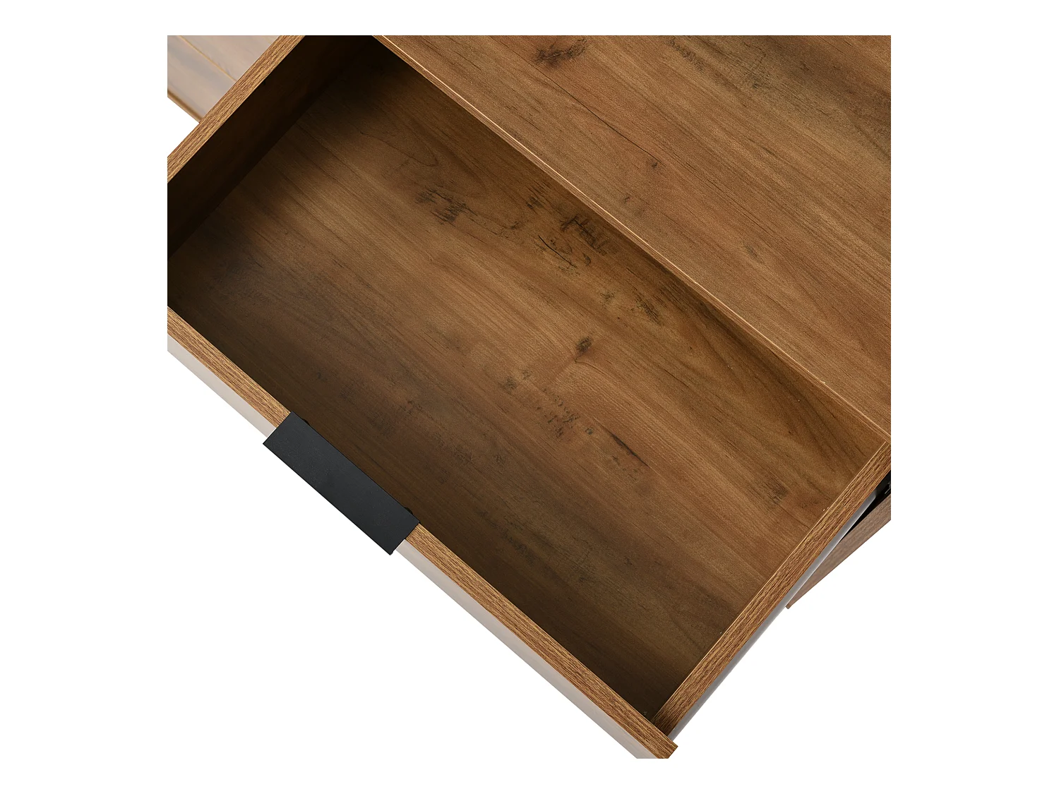 Dressoir 120x40x76cm met 6 lades, in donker natuurlijk hout, zwarte metalen poten