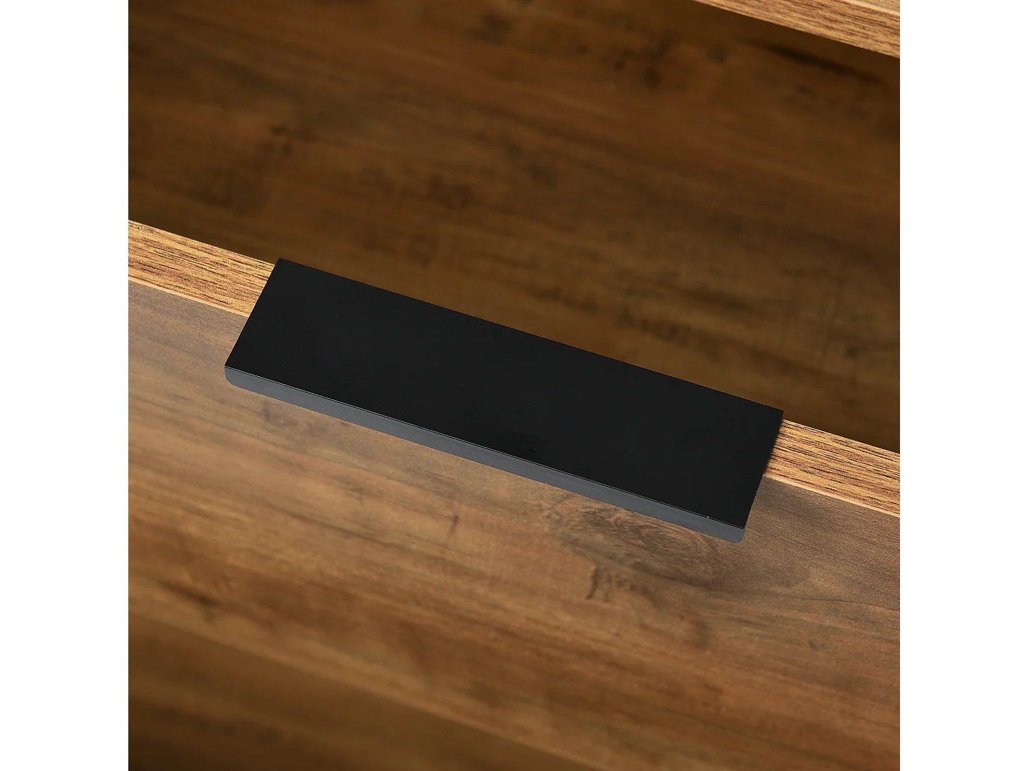 Buffet 120x40x76cm avec 6 tiroirs, en bois naturel foncé, pieds en métal noir