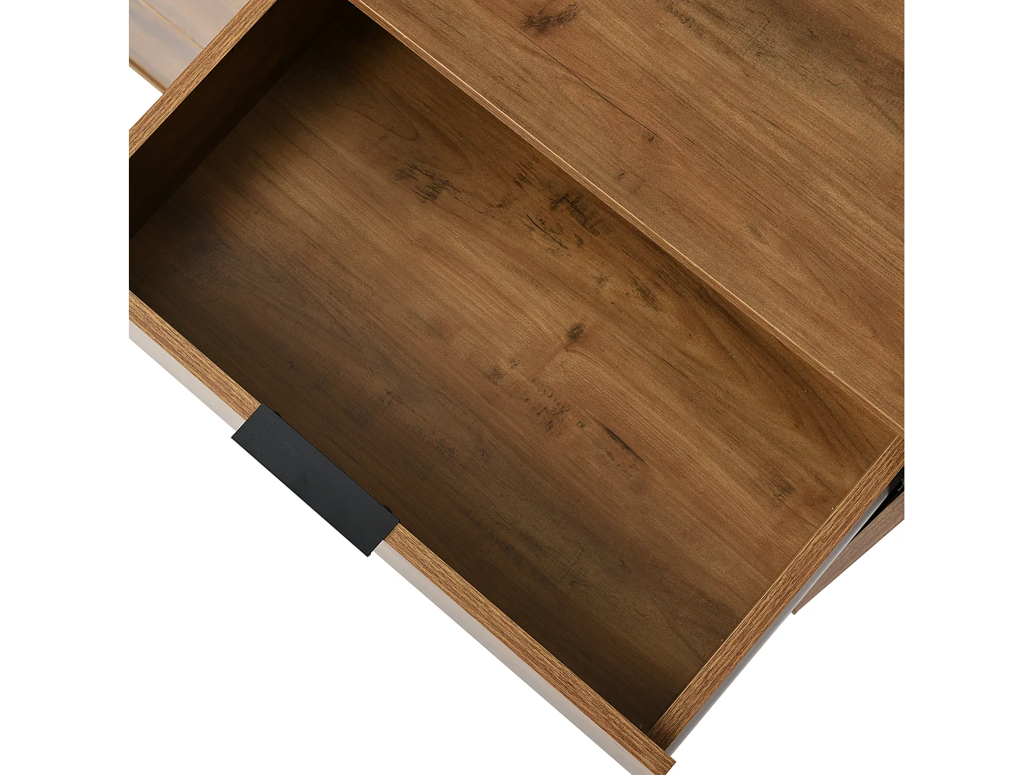 Buffet 120x40x76cm avec 6 tiroirs, en bois naturel foncé, pieds en métal noir