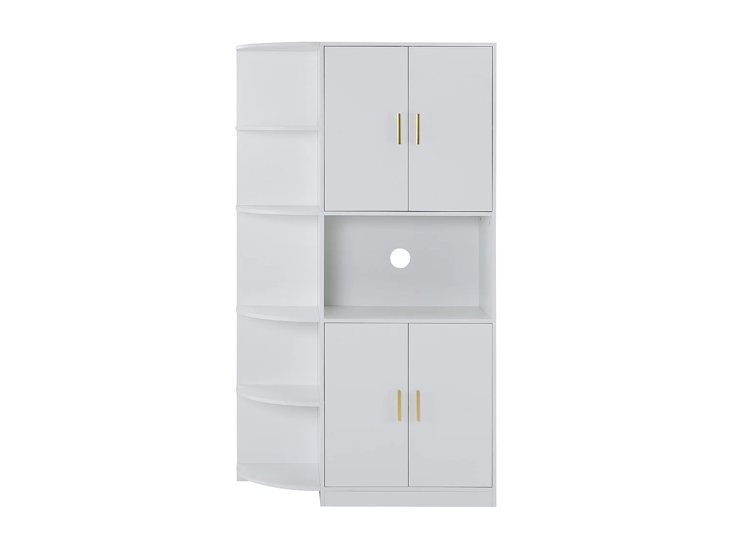 Buffet de cuisine haut 100x40x180cm avec 4 portes, 2 niches et Étagère d'angle, blanc