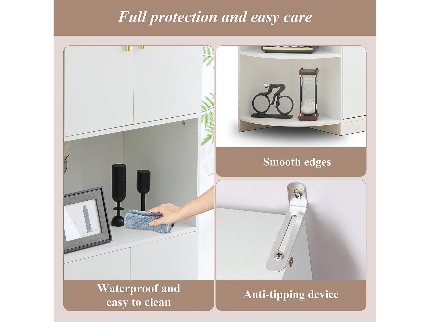 Buffet de cuisine haut 100x40x180cm avec 4 portes, 2 niches et Étagère d'angle, blanc