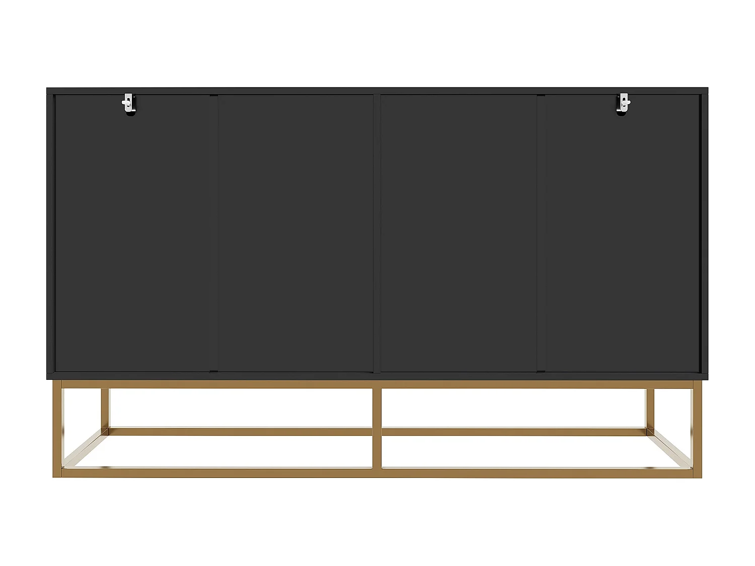 Buffet 140x40x83cm avec 4 portes, poignées et pieds en métal doré, corps en MDF noir