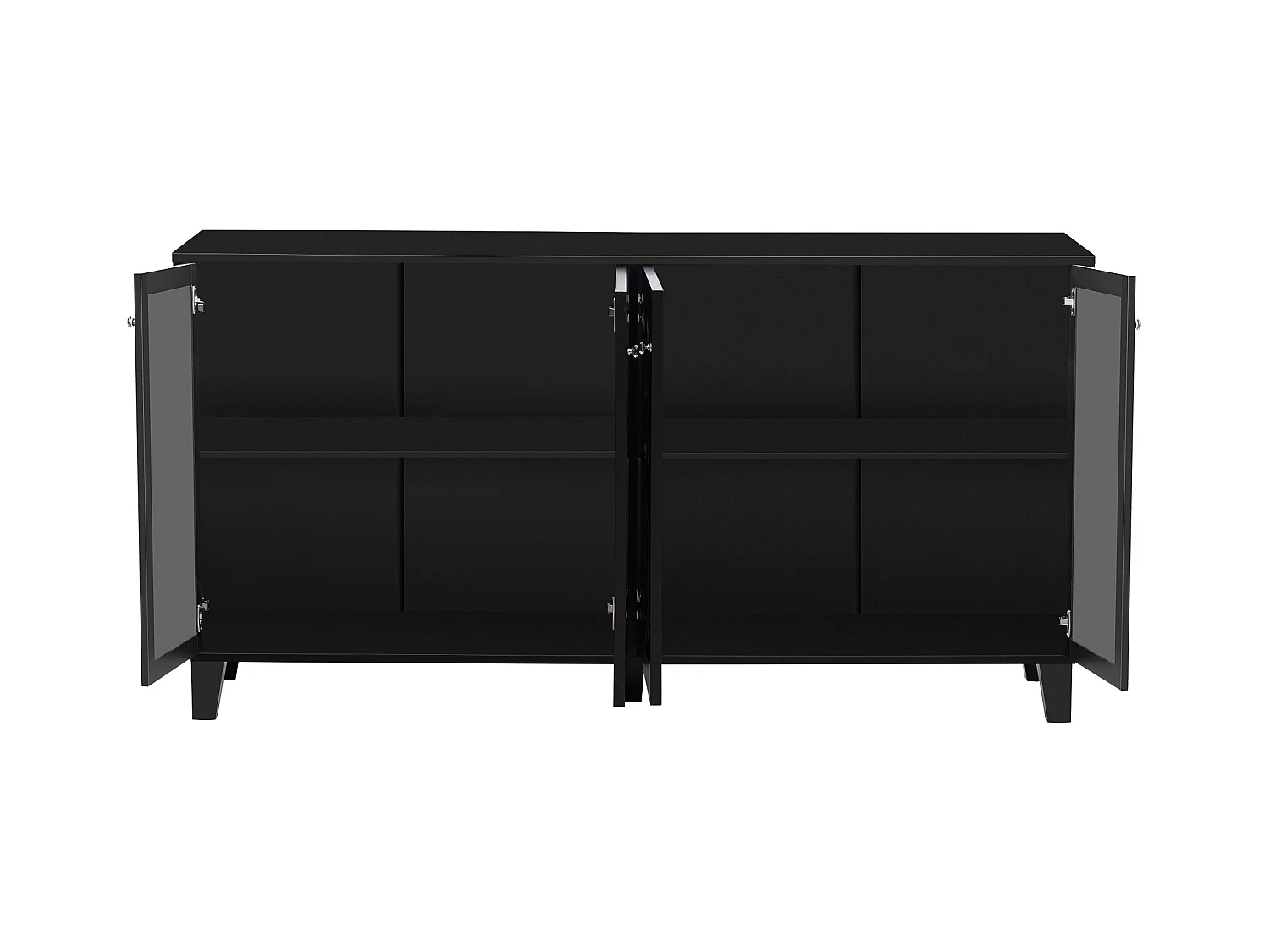 Buffet 160x40x84cm avec 4 portes en miroir, corps en noir laqué