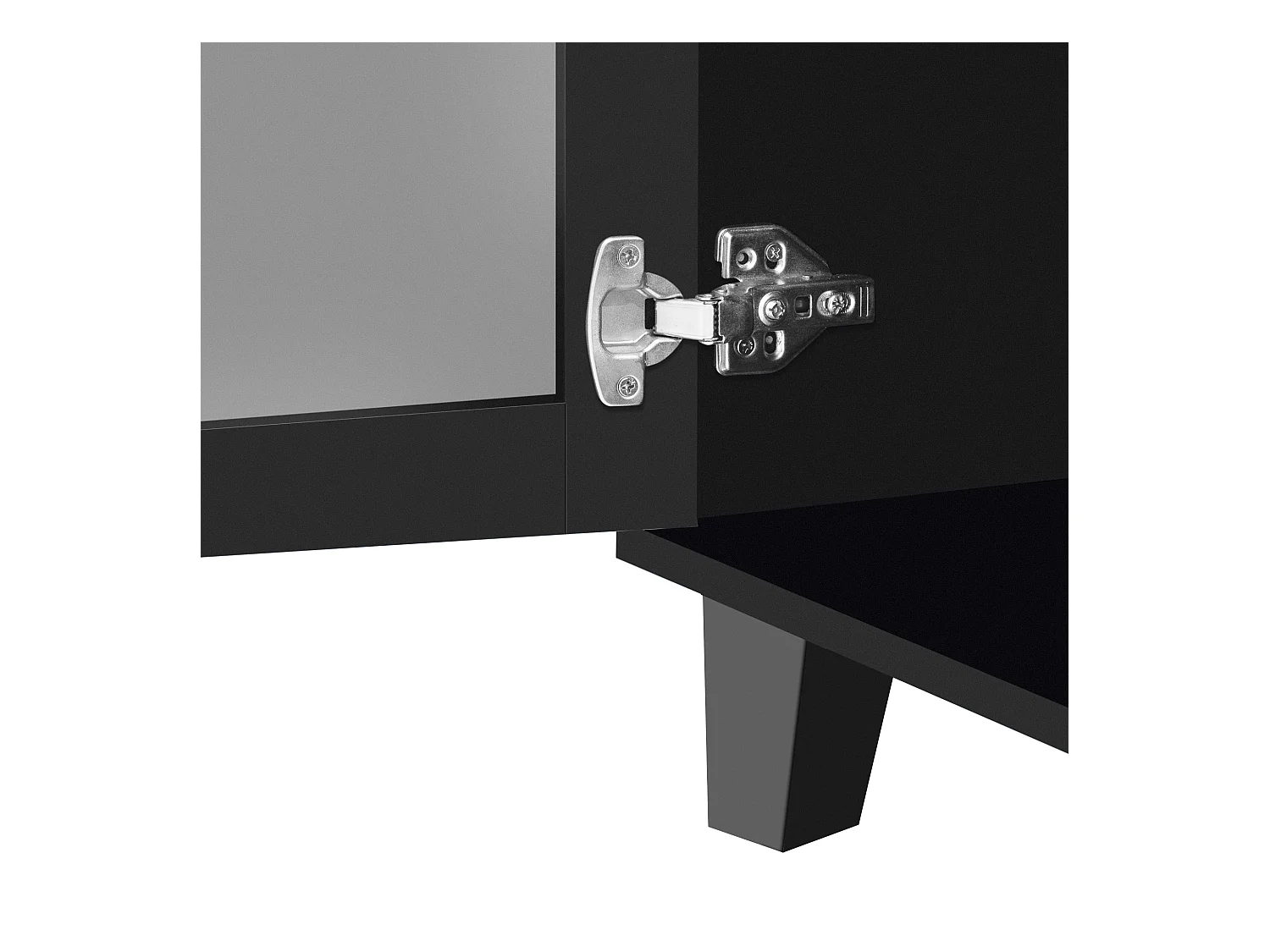 Buffet 160x40x84cm avec 4 portes en miroir, corps en noir laqué