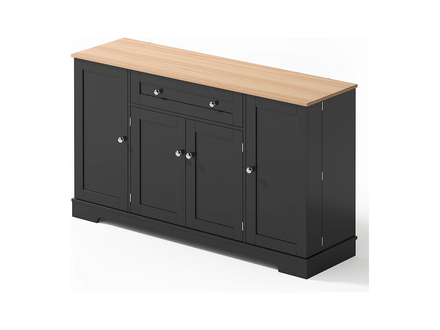 Buffet de cuisine 138x40x85cm avec 4 portes et 1 tiroir, plateau en woodgrain naturel, corps noir