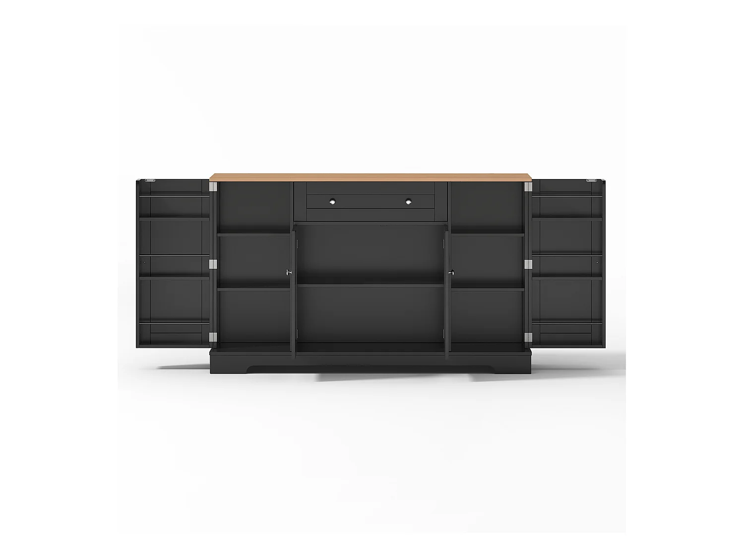 Buffet de cuisine 138x40x85cm avec 4 portes et 1 tiroir, plateau en woodgrain naturel, corps noir