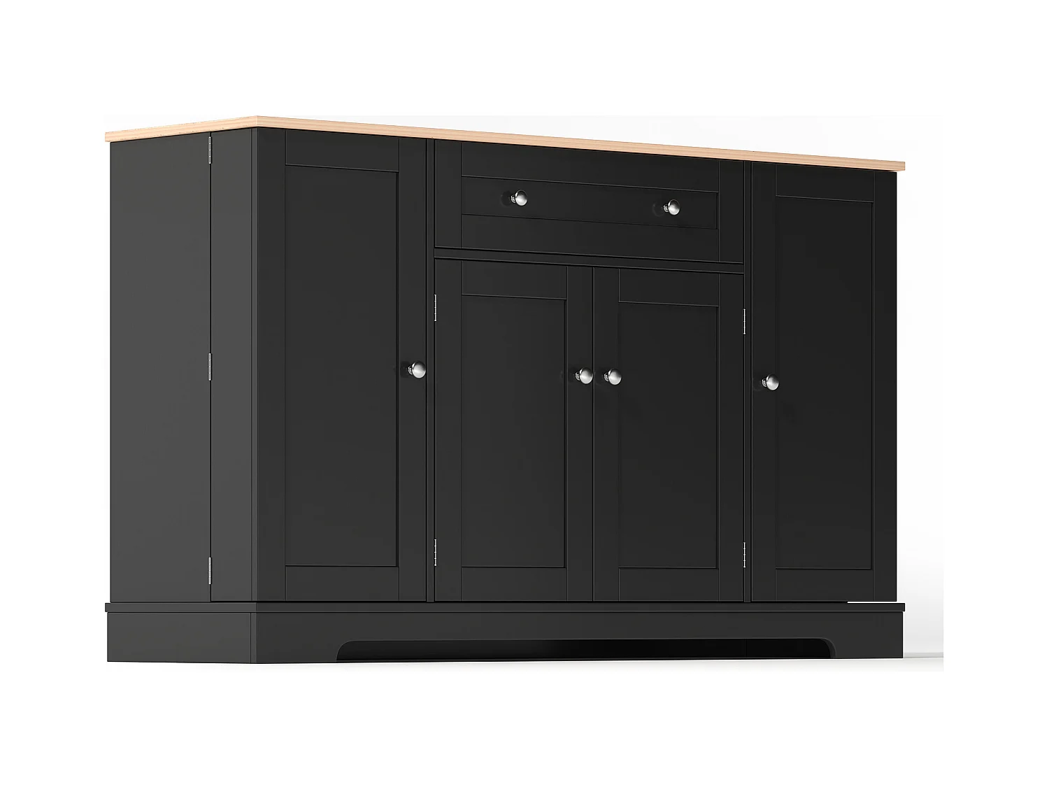 Buffet de cuisine 138x40x85cm avec 4 portes et 1 tiroir, plateau en woodgrain naturel, corps noir
