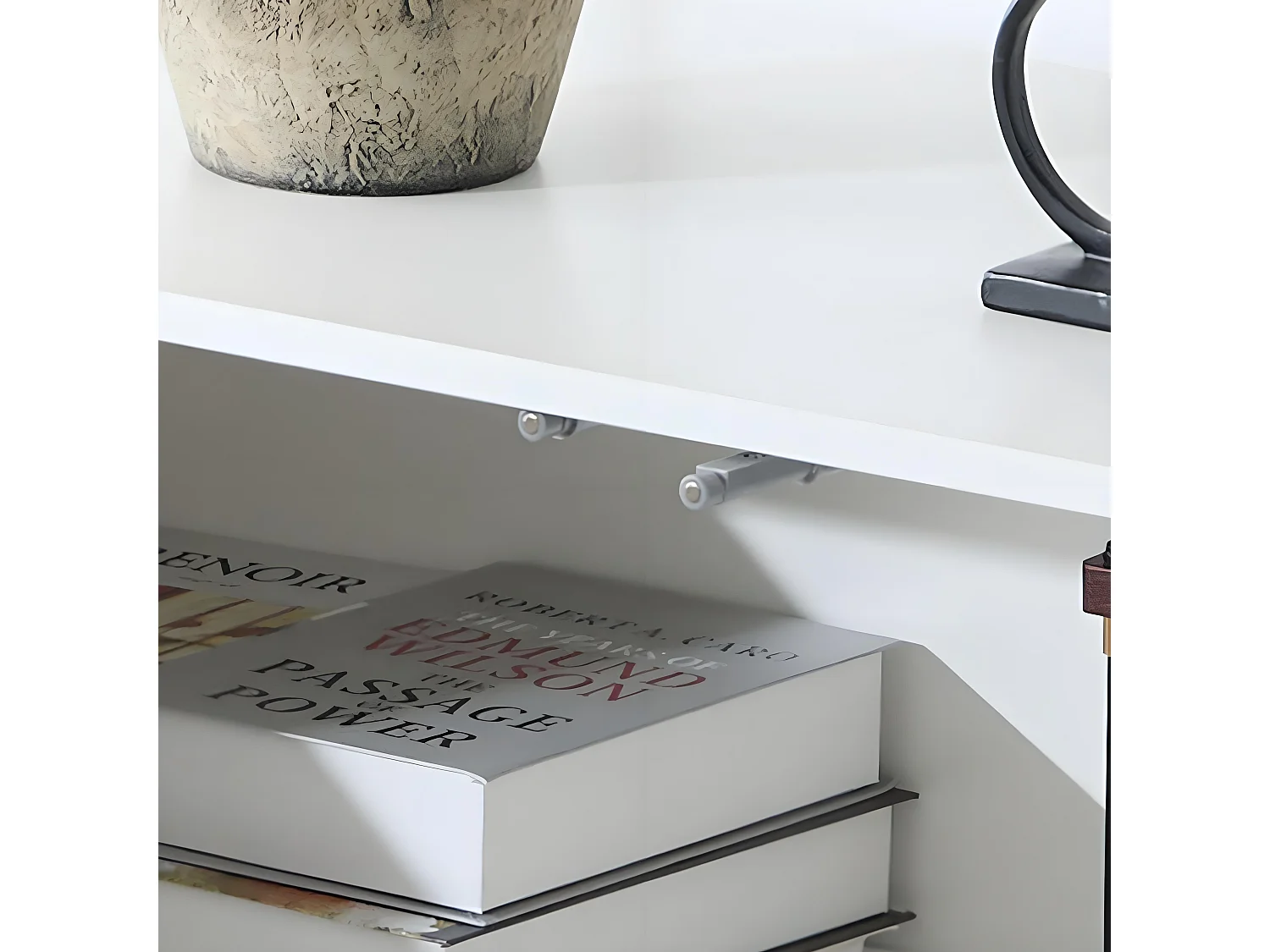 Buffet 150x40x79cm avec 3 tiroirs et 2 porte sans poignées, corps blanc