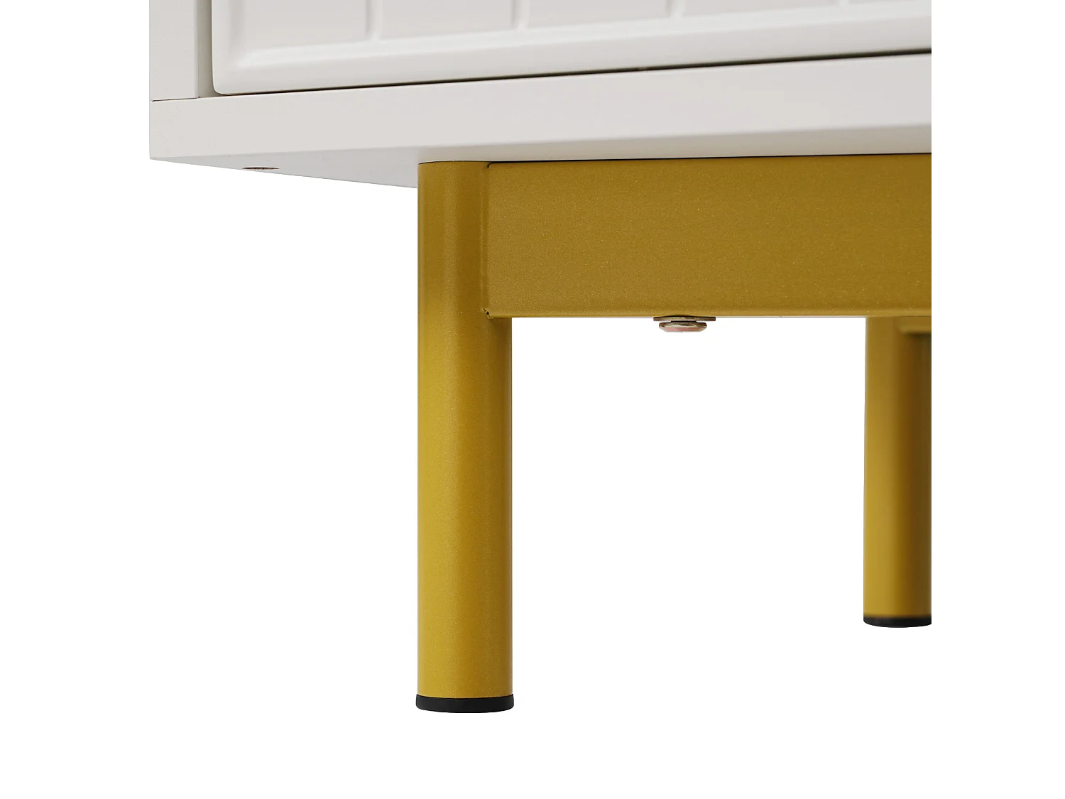 Buffet 120x40x75.5cm avec 3 tiroirs et 2 portes, pieds et poignées dorées, corps blanc