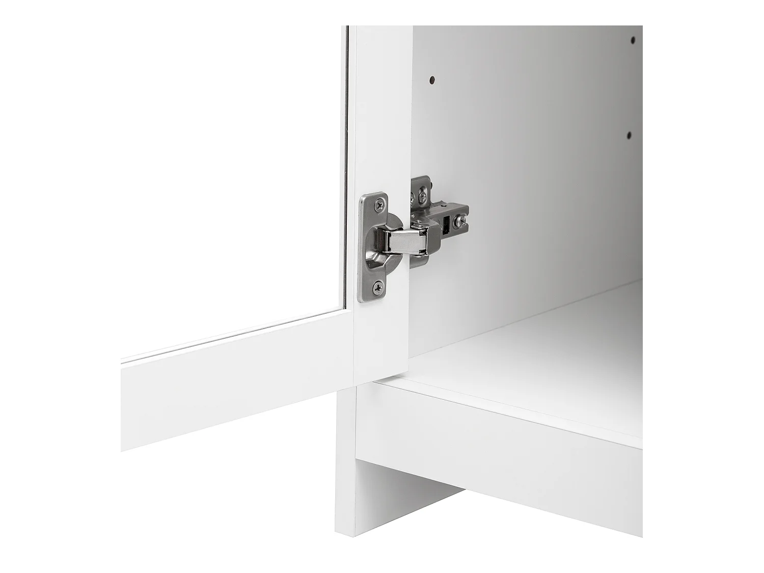 Buffet 120x37x80cm avec 4 portes et 2 tiroirs, blanc, plateau en finition bois naturel