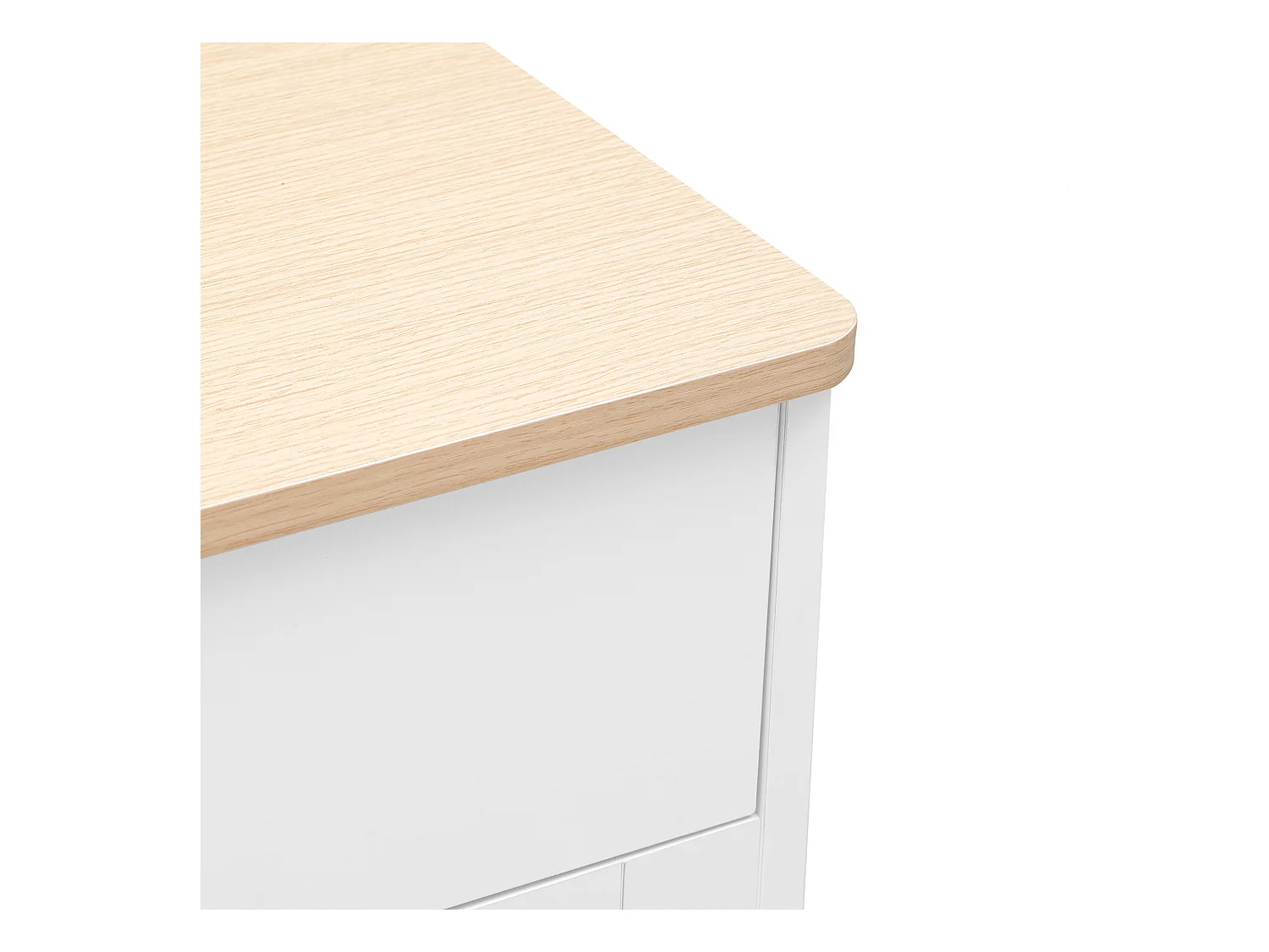 Buffet 120x37x80cm avec 4 portes et 2 tiroirs, blanc, plateau en finition bois naturel