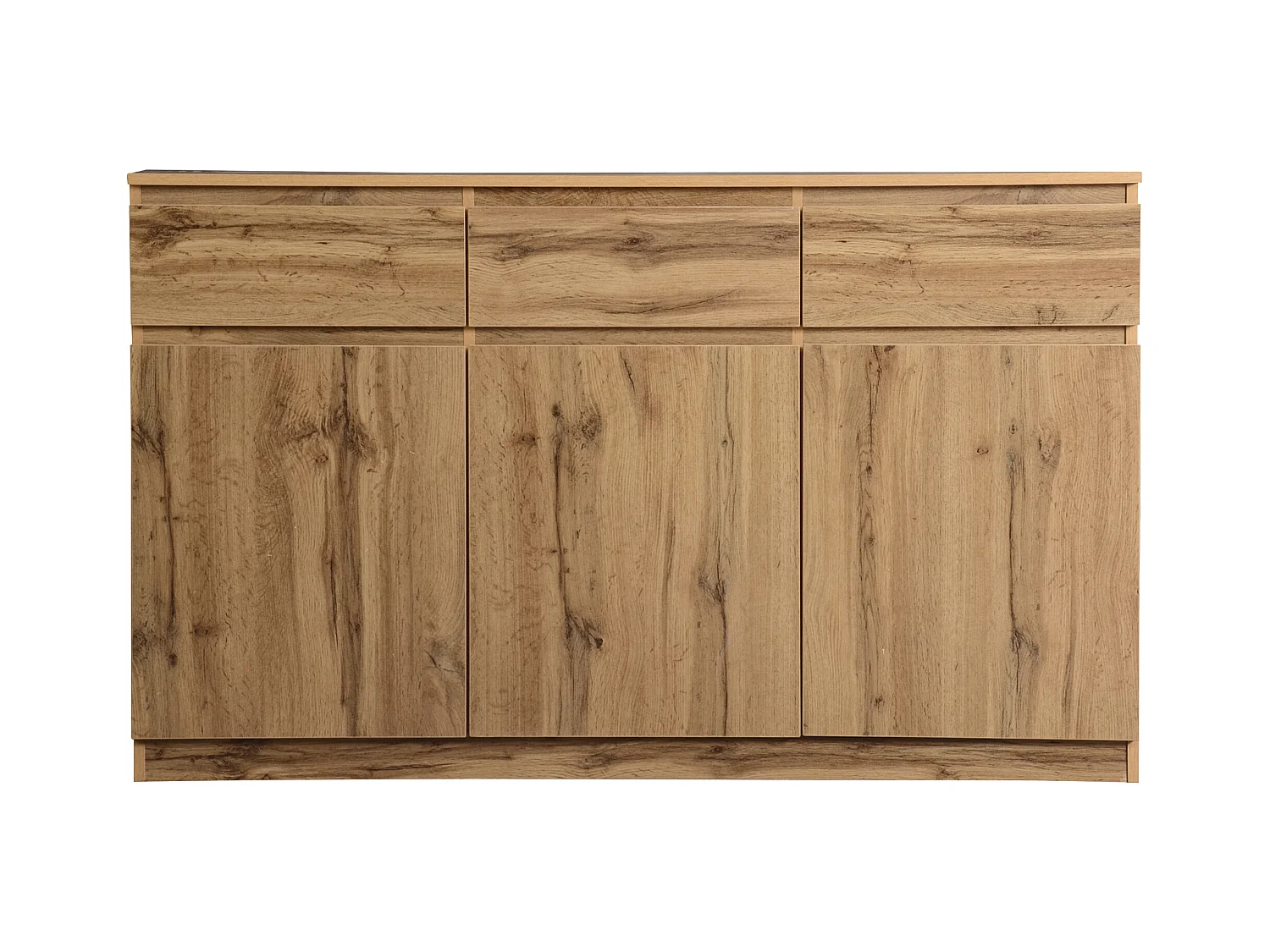 Buffet 135x40x81cm avec 3 tiroirs et 3 portes, corps en bois naturel clair