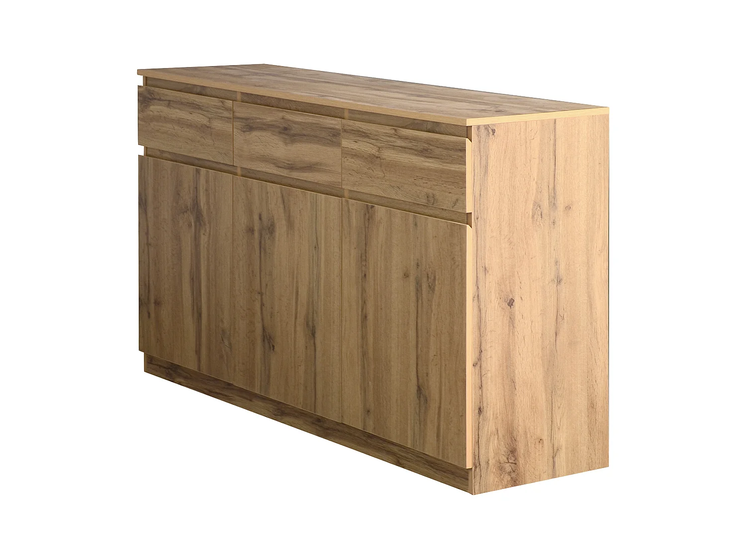 Buffet 135x40x81cm avec 3 tiroirs et 3 portes, corps en bois naturel clair