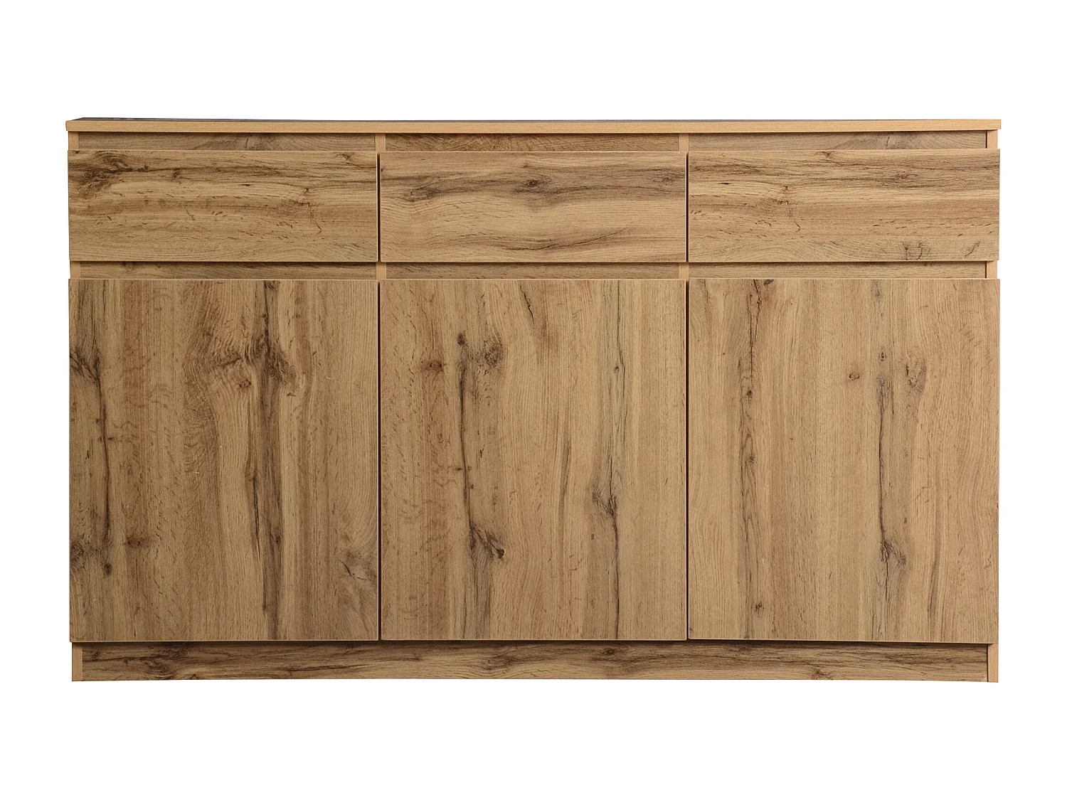 Buffet 135x40x81cm avec 3 tiroirs et 3 portes, corps en bois naturel clair