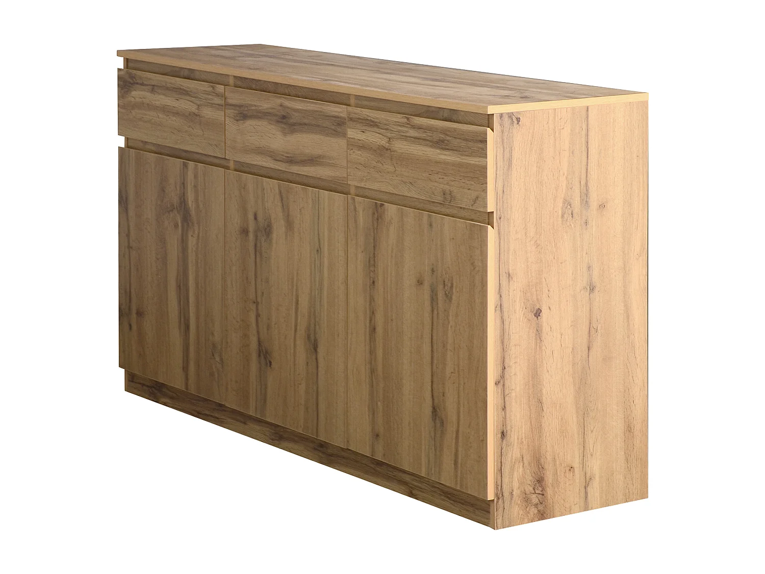 Buffet 135x40x81cm avec 3 tiroirs et 3 portes, corps en bois naturel clair