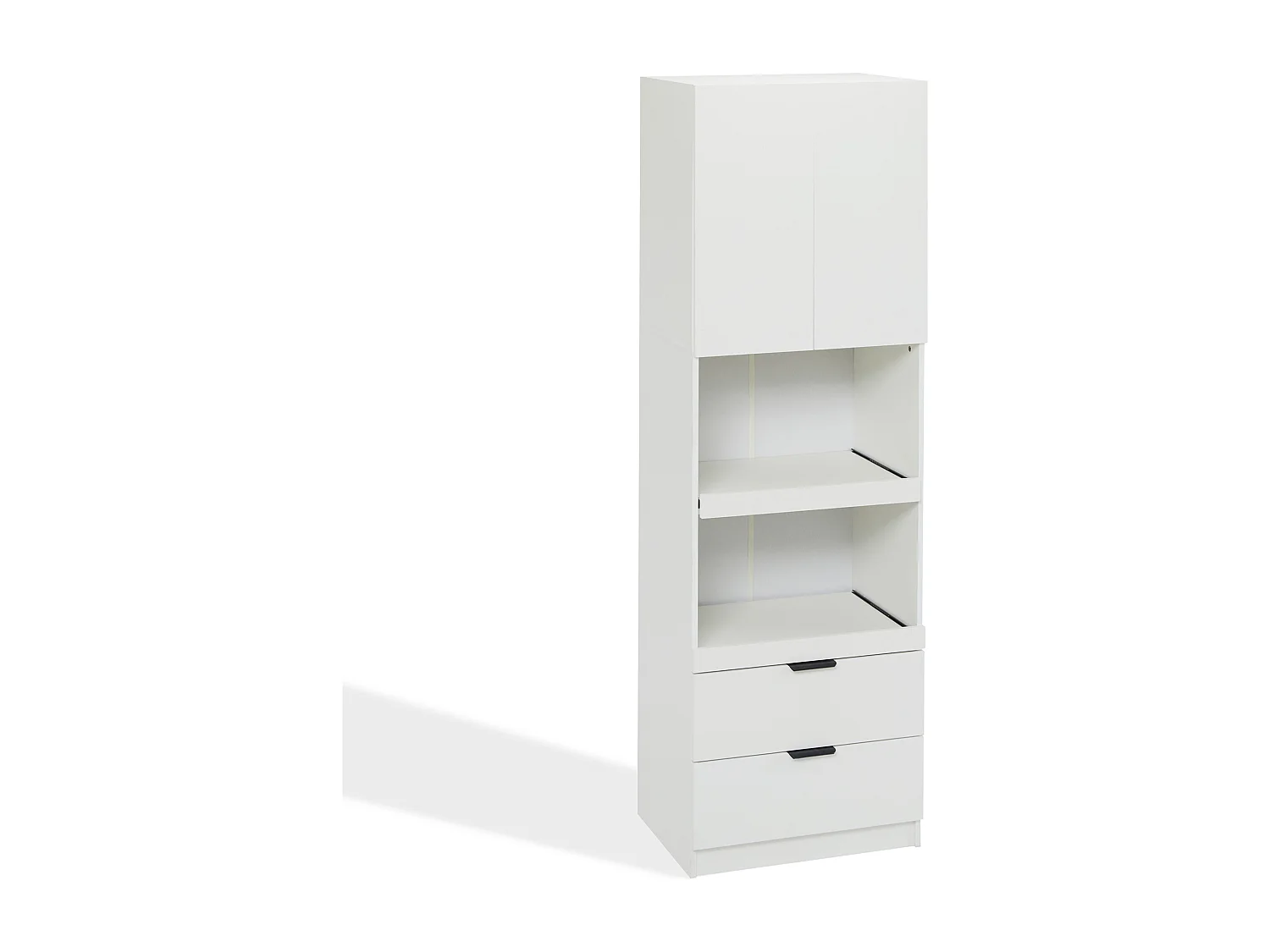 Hoge keukenkast 59,5x45x200cm met 2 lades, 2 deuren en 2 nissen, wit