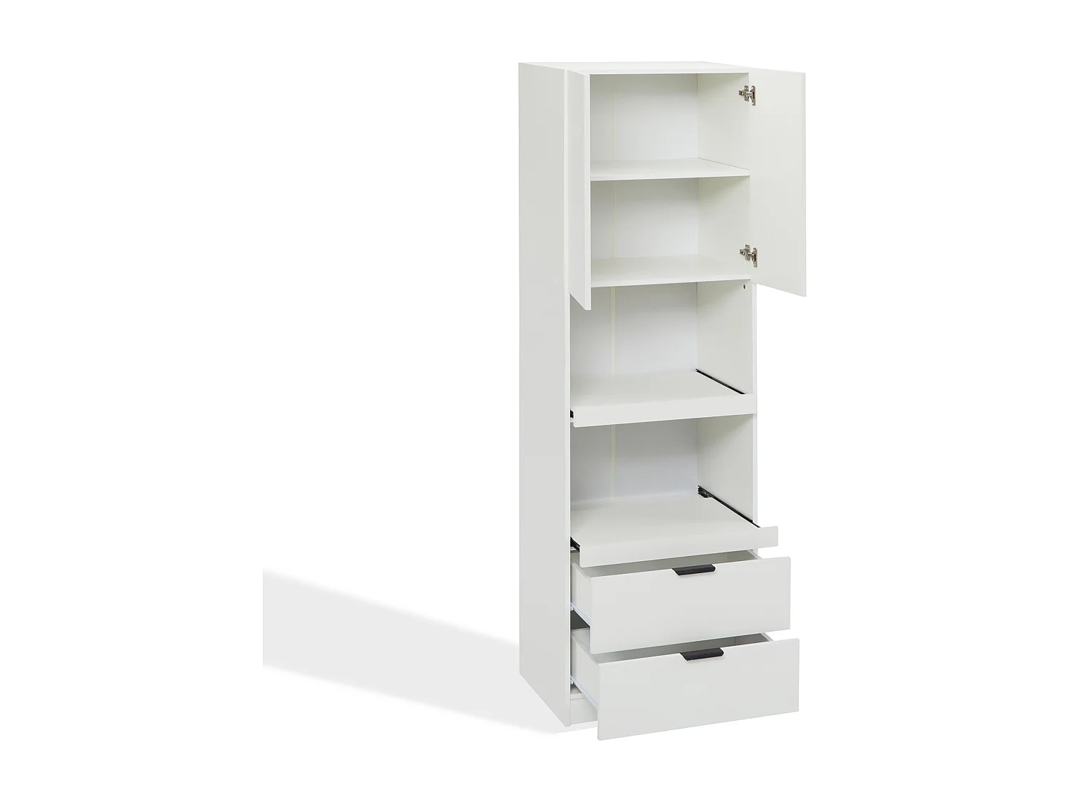 Hoge keukenkast 59,5x45x200cm met 2 lades, 2 deuren en 2 nissen, wit