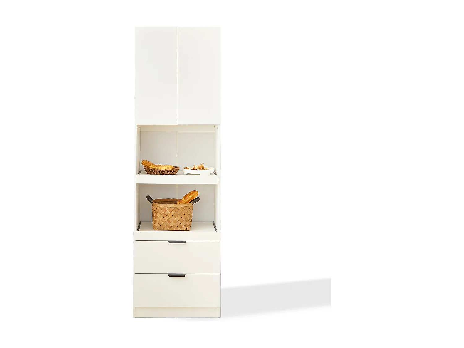 Hoge keukenkast 59,5x45x200cm met 2 lades, 2 deuren en 2 nissen, wit