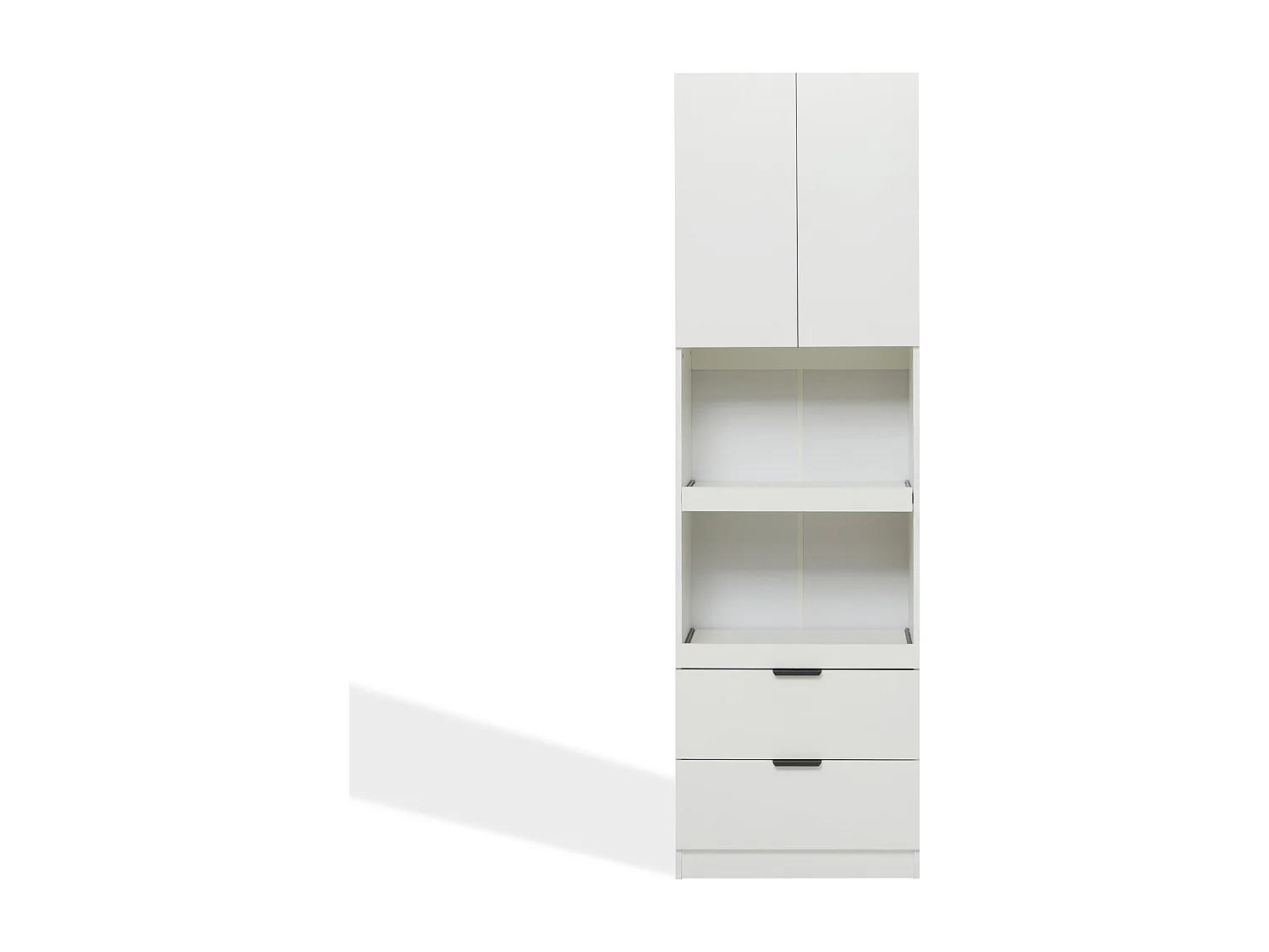 Hoge keukenkast 59,5x45x200cm met 2 lades, 2 deuren en 2 nissen, wit