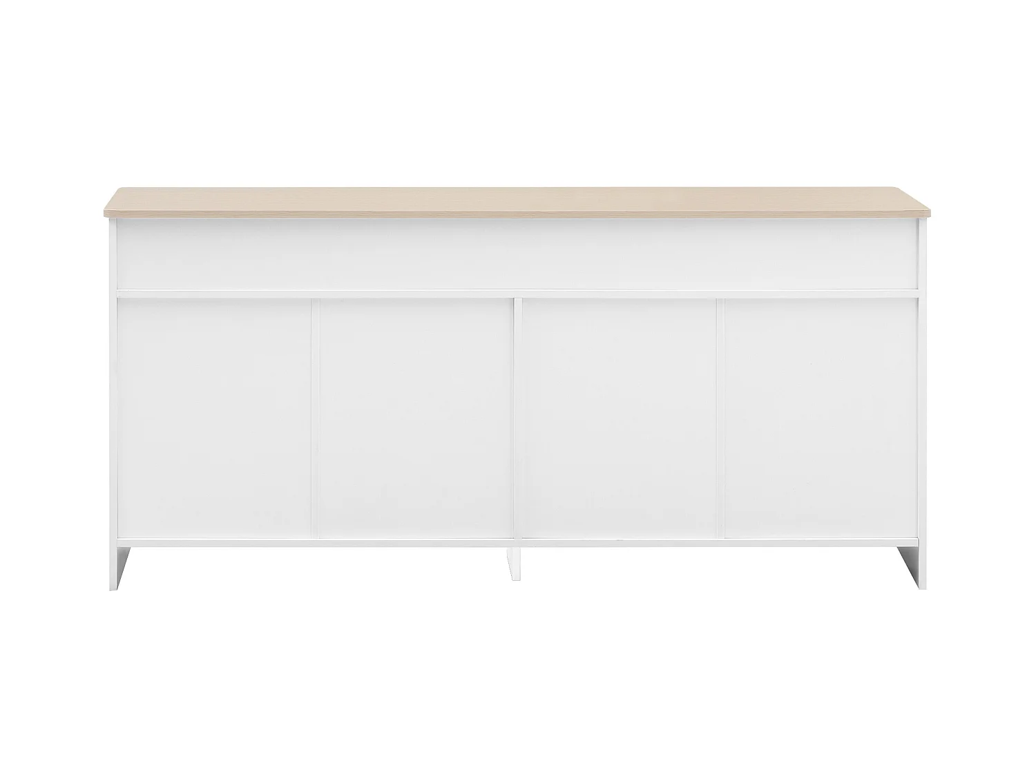 Buffet 160x37x75cm avec 4 portes et 3 tiroirs, blanc, plateau en finition bois naturel