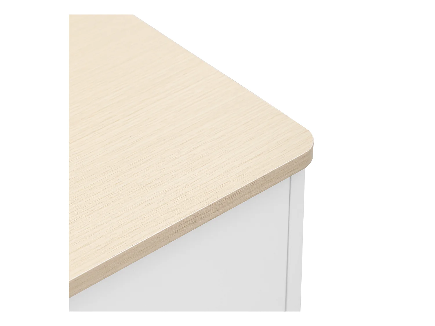 Buffet 160x37x75cm avec 4 portes et 3 tiroirs, blanc, plateau en finition bois naturel