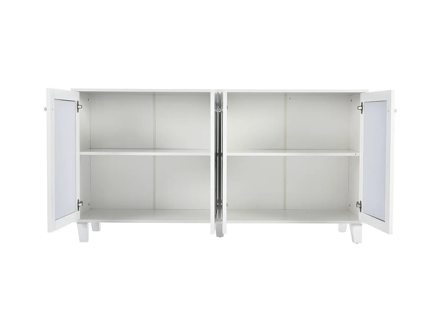 Buffet 160x40x84cm avec 4 portes en miroir, corps en blanc laqué