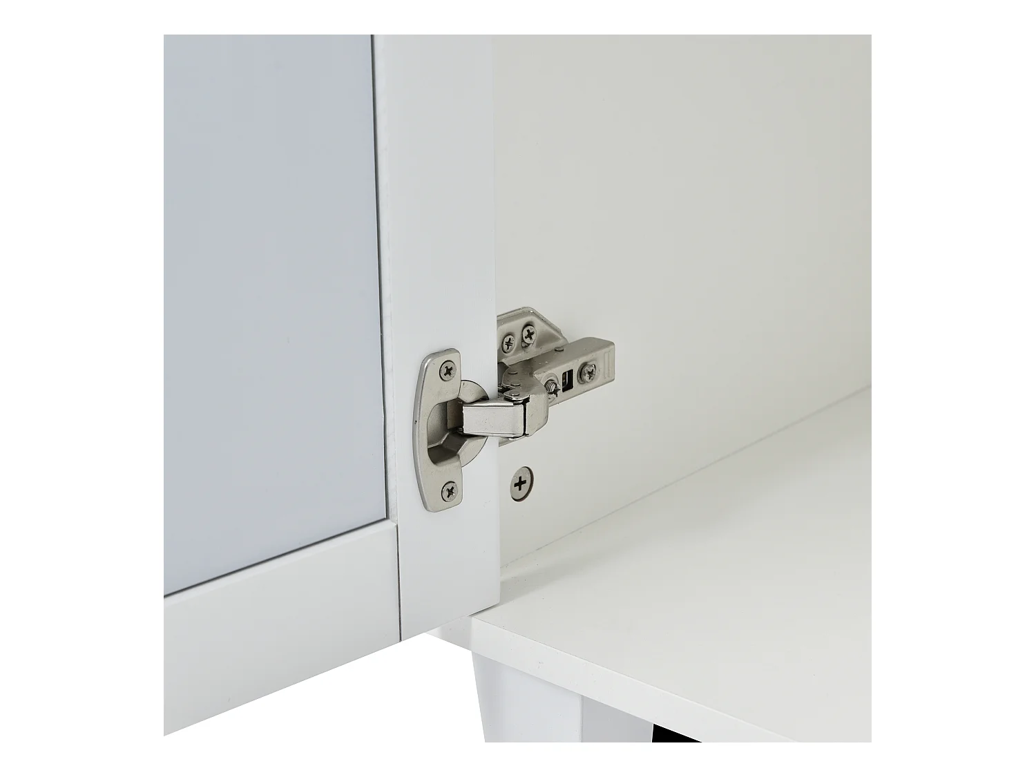 Buffet 160x40x84cm avec 4 portes en miroir, corps en blanc laqué