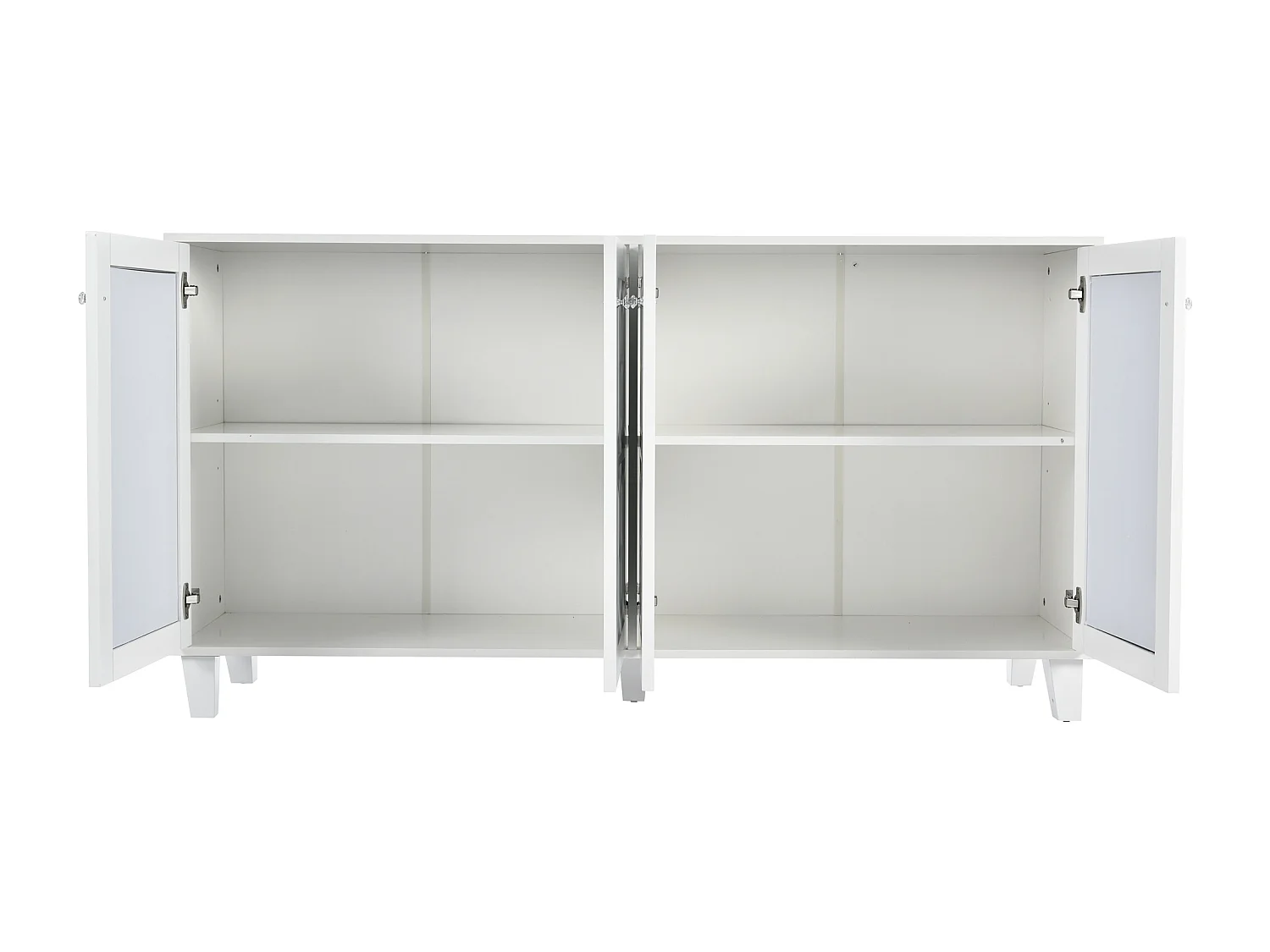 Buffet 160x40x84cm avec 4 portes en miroir, corps en blanc laqué