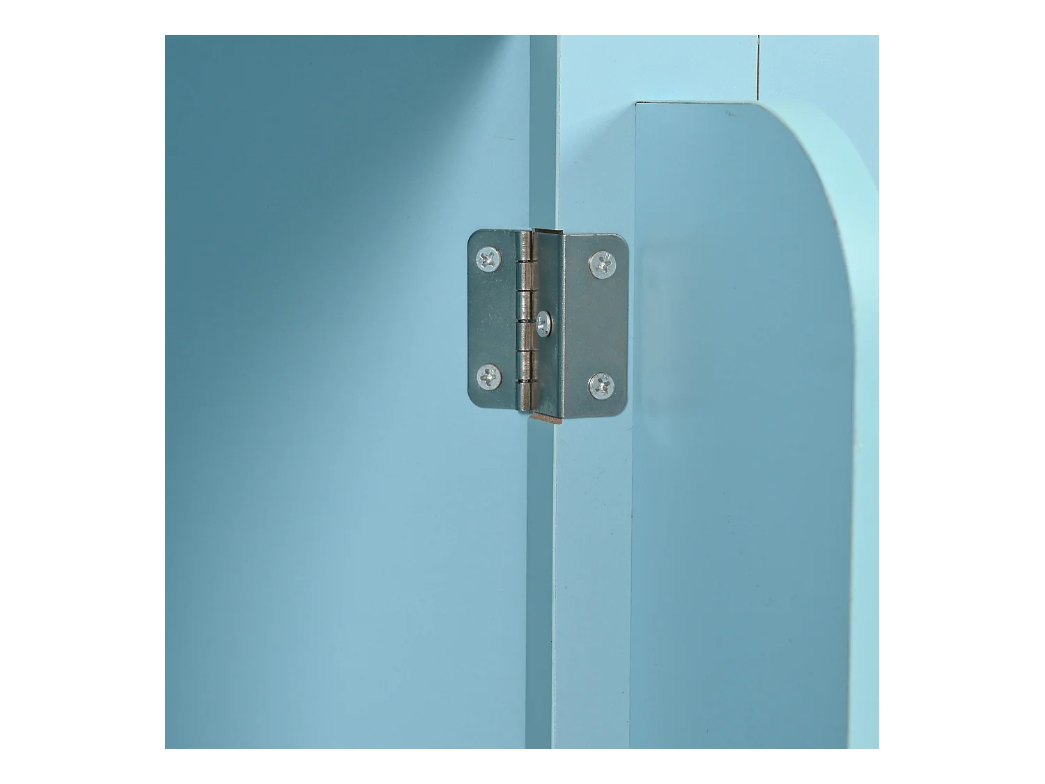 Keukentrolley op wielen met 3 lades, 2 deuren en 2 nissen, uitschuifbaar blad in natuurlijk houtfineer, blauwe behuizing