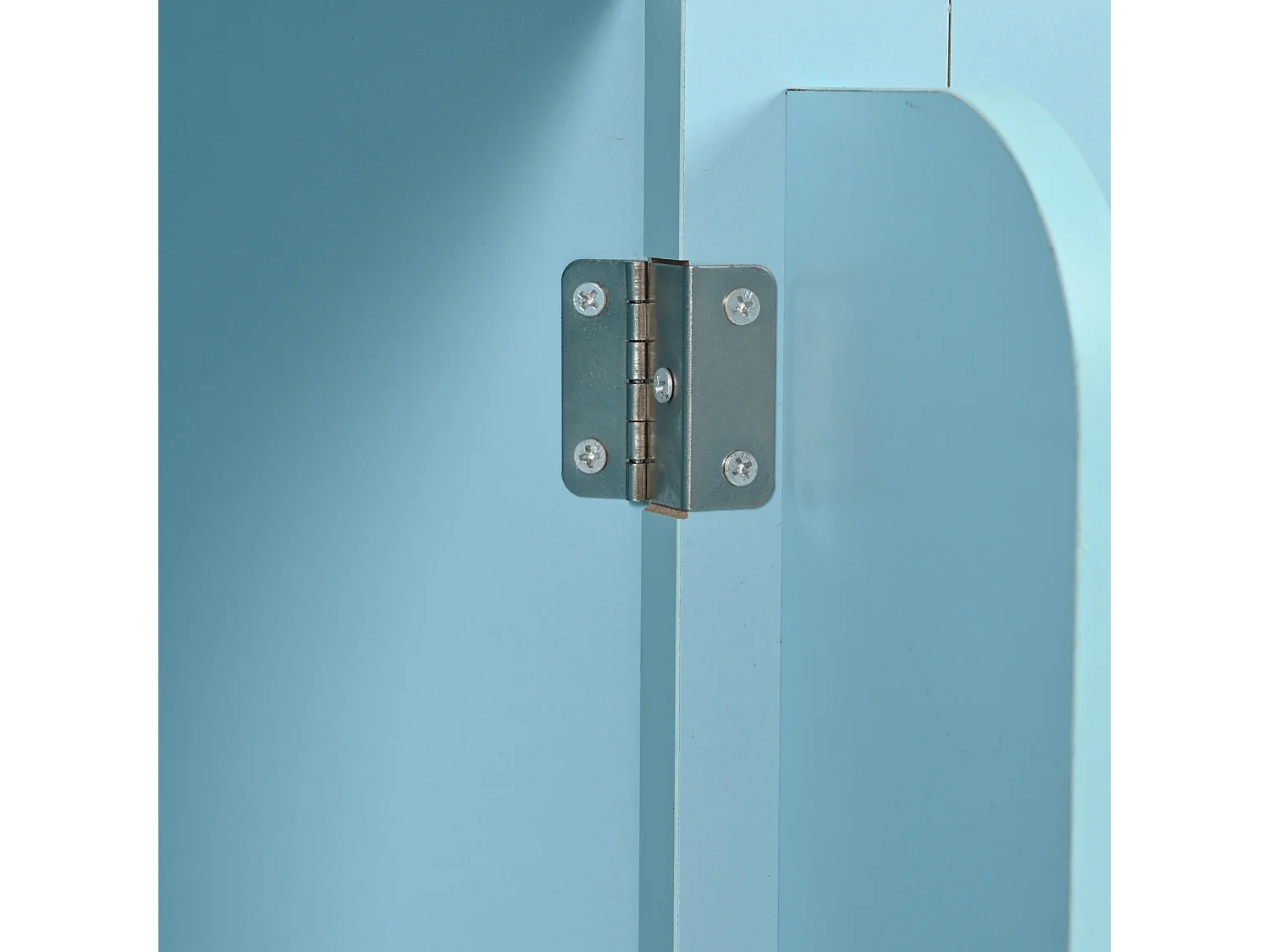 Desserte de cuisine à roulettes avec 3 tiroirs, 2 portes et 2 niches, plateau extensible en placage bois naturel, corps bleu