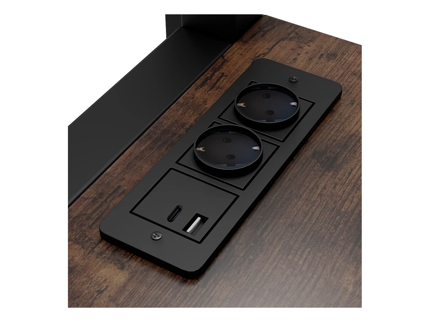 Lit mezzanine 140x200 cm - avec bureau - avec USB + Type-C - garde-corps - échelle - noir (sans matelas)