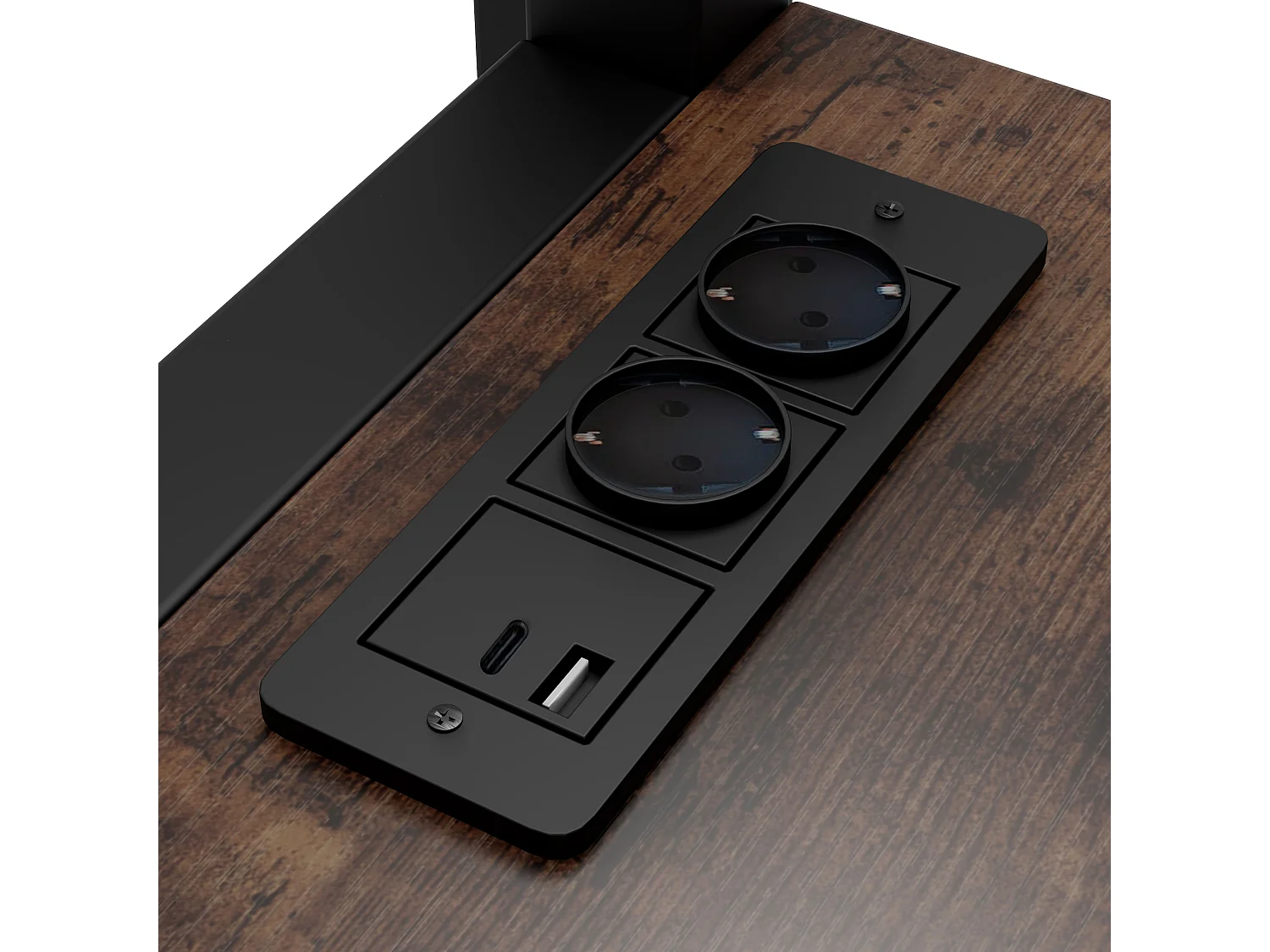 Lit mezzanine 140x200 cm - avec bureau - avec USB + Type-C - garde-corps - échelle - noir (sans matelas)