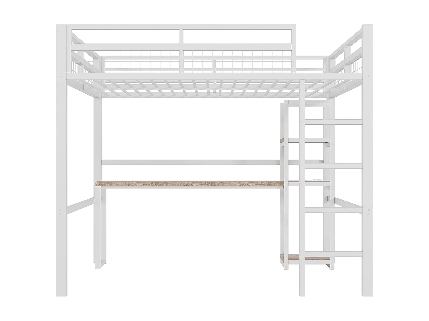 Lit mezzanine 140x200 cm - avec bureau - avec USB + Type-C - garde-corps - échelle - blanc (sans matelas)